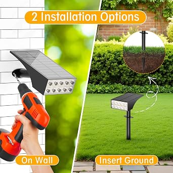IPEROT Solar Lights Outdoor Waterproof Ip68,2pack 4 Lighting Modes Solar Spot Lights Outdoor Auto On/Off Led Bulbs,Outdoor Solar Light Landscape Lighting for Garden, Yard, Pathway, House,Lawn,Tree