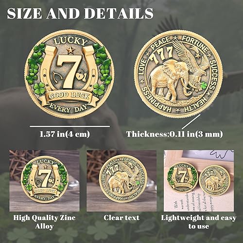 Miniatura 5 de Amuletos de Proteccion y Buena Suerte Lucky Coin para rascador de lotería Trébol de cuatro hojas y elefante águila motivacional - Ficha de