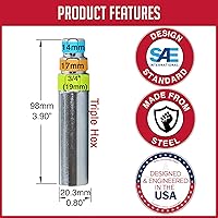 Vista 5 de Wheel Accessories Parts Llave adaptadora de tuercas de llanta de 3.90 pulgadas de largo, acabado de zinc brillante, llave hexagonal de 3/4 pulgadas