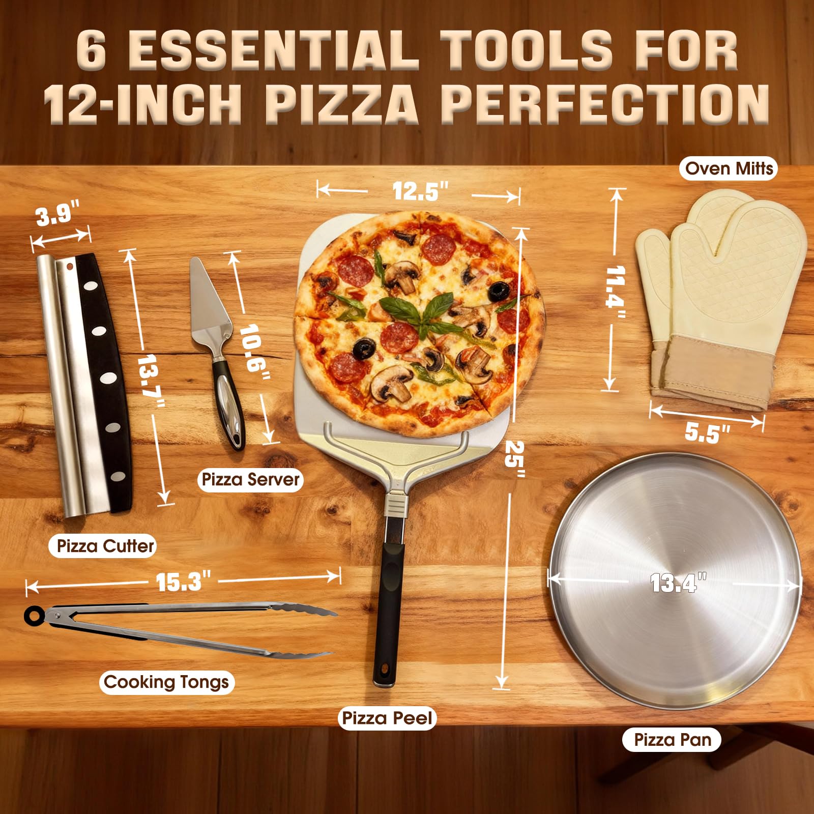 Bonteck Pizza Peel Kit - 6 Piece Baking Tools -4 Bonteck Pizza Peel Kit - 6 Piece Baking Tools -4