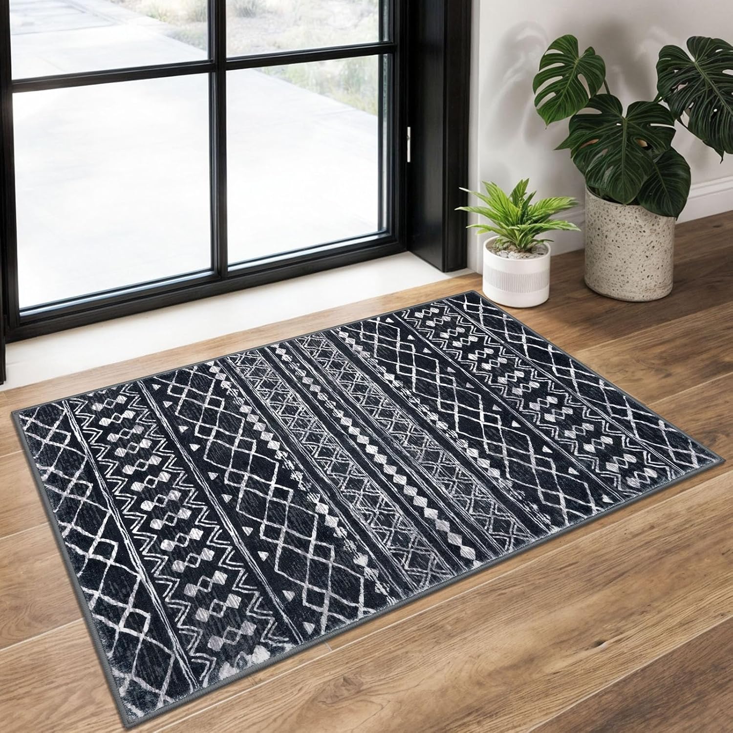 KUTA Moroccan Rugs for Entryway, 2×3 Black Entrance Small Area Rug Non-Slip Washable, Ultra Soft Vintage Geometric Low-Pile Indoor Door Mat Floor Carpet for Kitchen KUTA Moroccan Rugs for Entryway, 2×3 Black Entrance Small Area Rug Non-Slip Washable, Ultra Soft Vintage Geometric Low-Pile Indoor Door Mat Floor Carpet for Kitchen