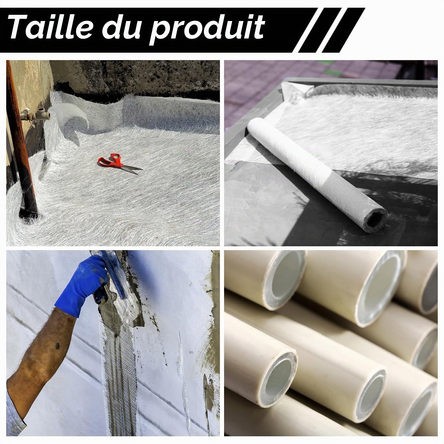 Fibre de verre 450 g/m², tapis en fibre de verre transparent, 1 x 10 m, pour résine époxy et polyester, réparation, bateau