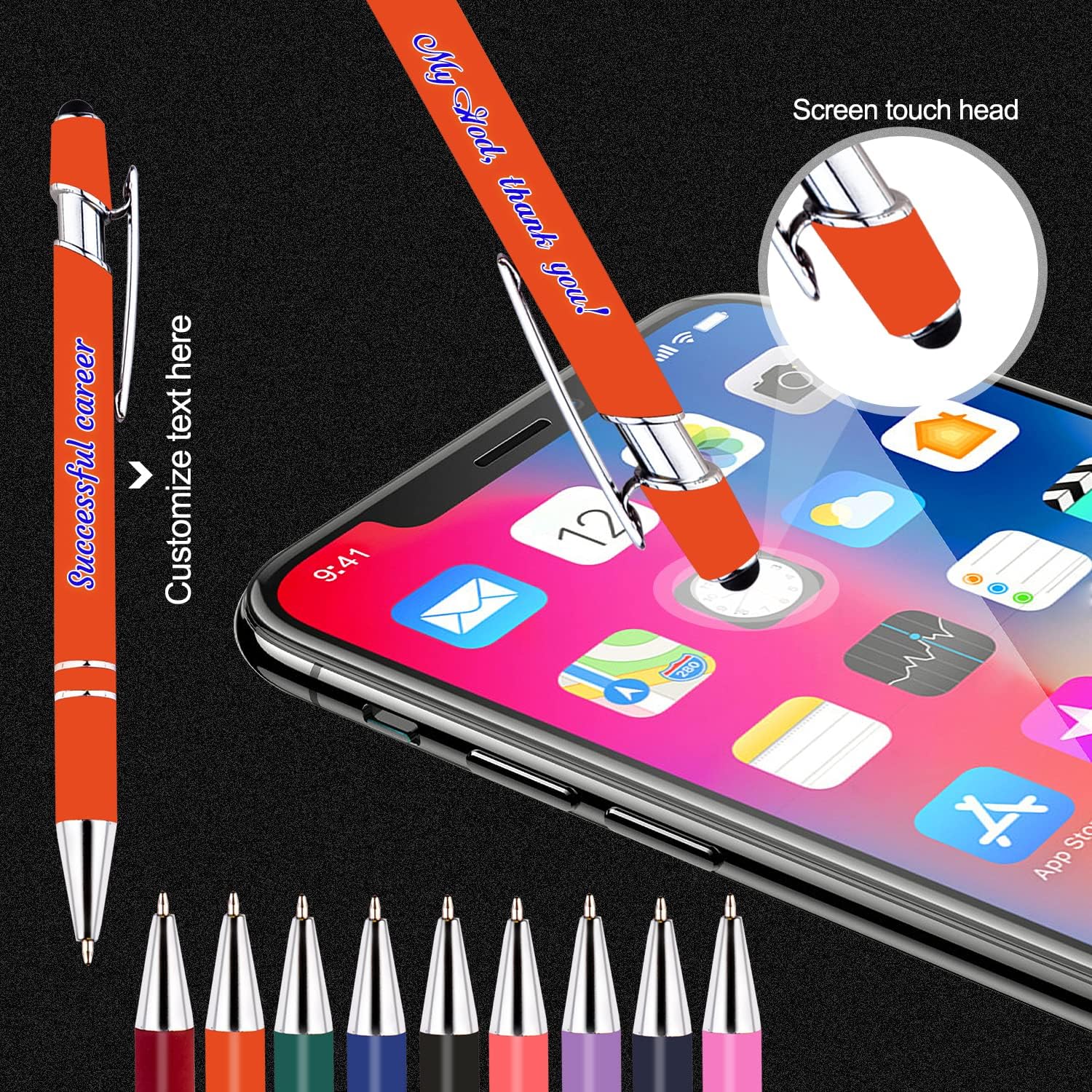 Personalized Multi-Function Ballpoint Pens, Compatible with Most Touchscreen Devices, Personalized Blue Ballpoint Pen, Visually Attractive, Custom Ballpoint Pen with Company Name, Logo and Url, 36PCS