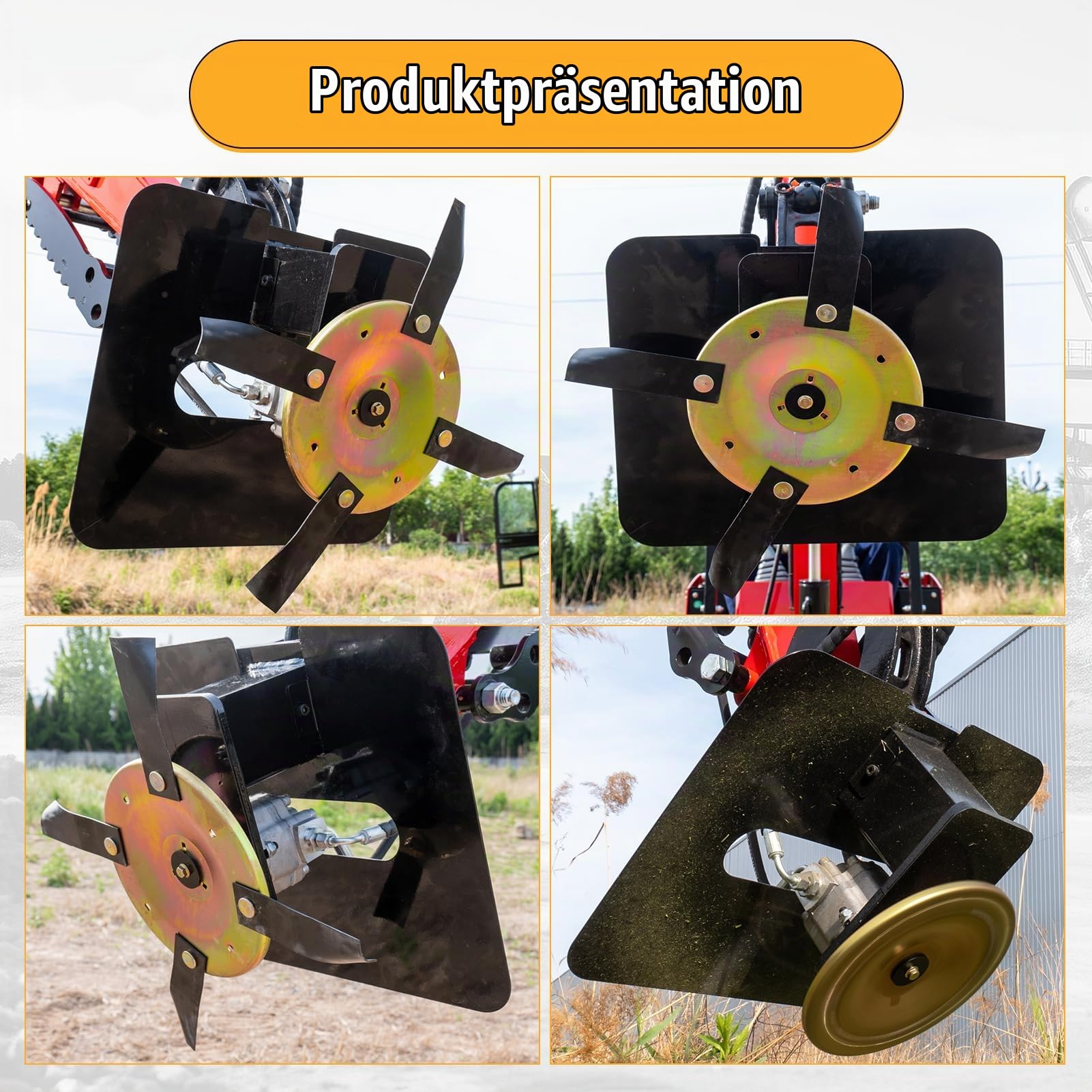 Rotationsmähwerk für Minibagger 1–2 t, mit 2 Bolzen | 90mm Spannweite, Rasenmäher Zubehör für Bagger, verschleißfest, robust für Gras, Bauernhöfe, Unkraut & Geländepflege