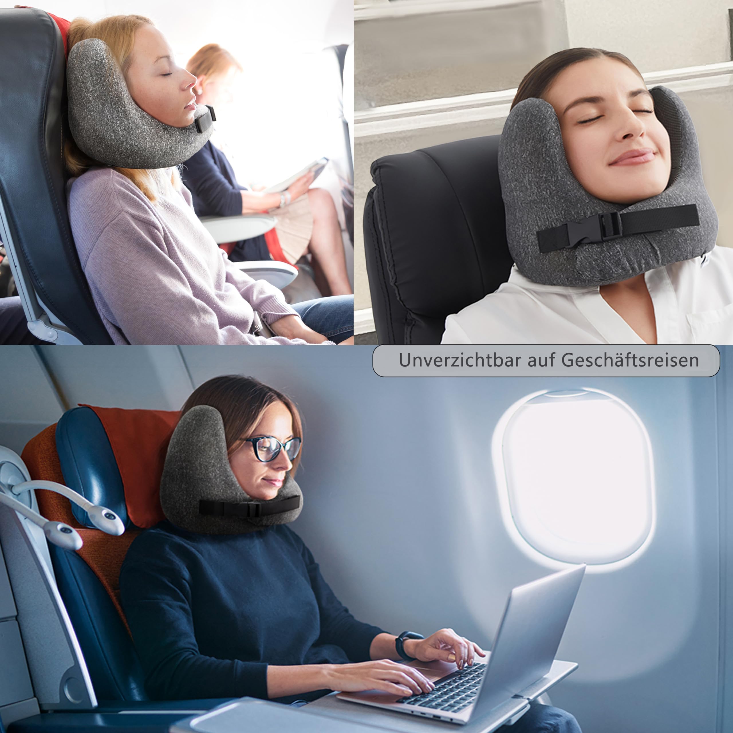 Jamdok Cuscino da Viaggio, Memory Foam, Copertura Lavabile In Lavatrice,Cuscino Cervicale da Viaggio Tightness Regolabile, Supporto testa，Perfetto per Auto Aereo Ufficio e Domestico(grigio)