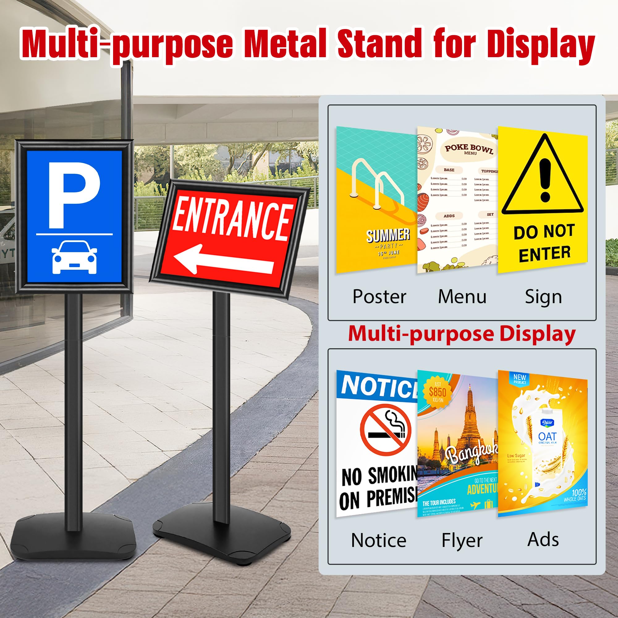Présentoir A4 robuste sur Pied - Base fonte lestée, Rotation 360°, Cadre Aluminium Clipsable - Support Panneau A4 – Porte Affiche Menu Restaurant, Support Document Bureau | Noir