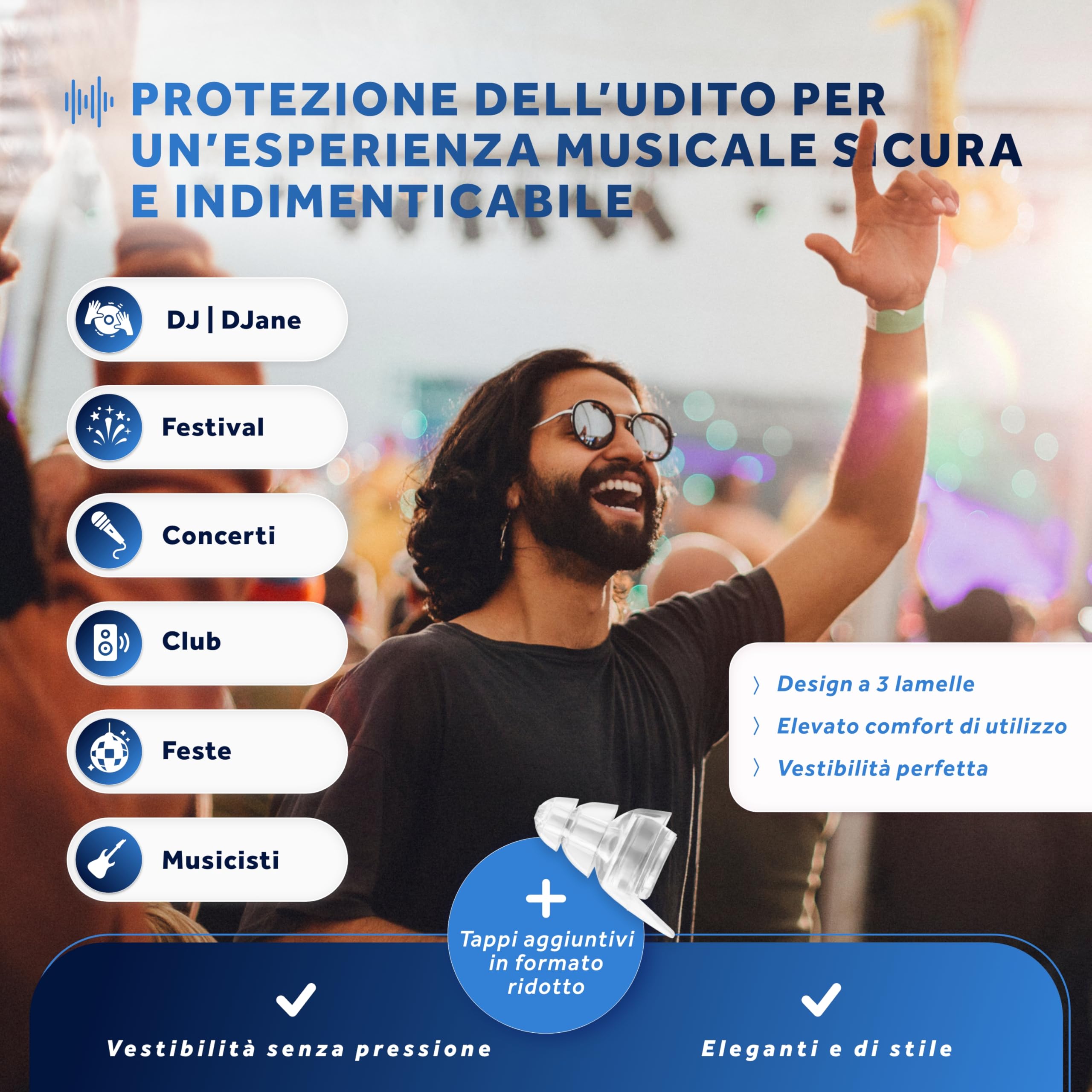 Schallwerk ® Music+ | Tappi per le orecchie per feste, musica, festival, discoteca e concerti – Attenuare il rumore e ottenere un suono di alta qualità – Tappi per le orecchie discreti, musicisti