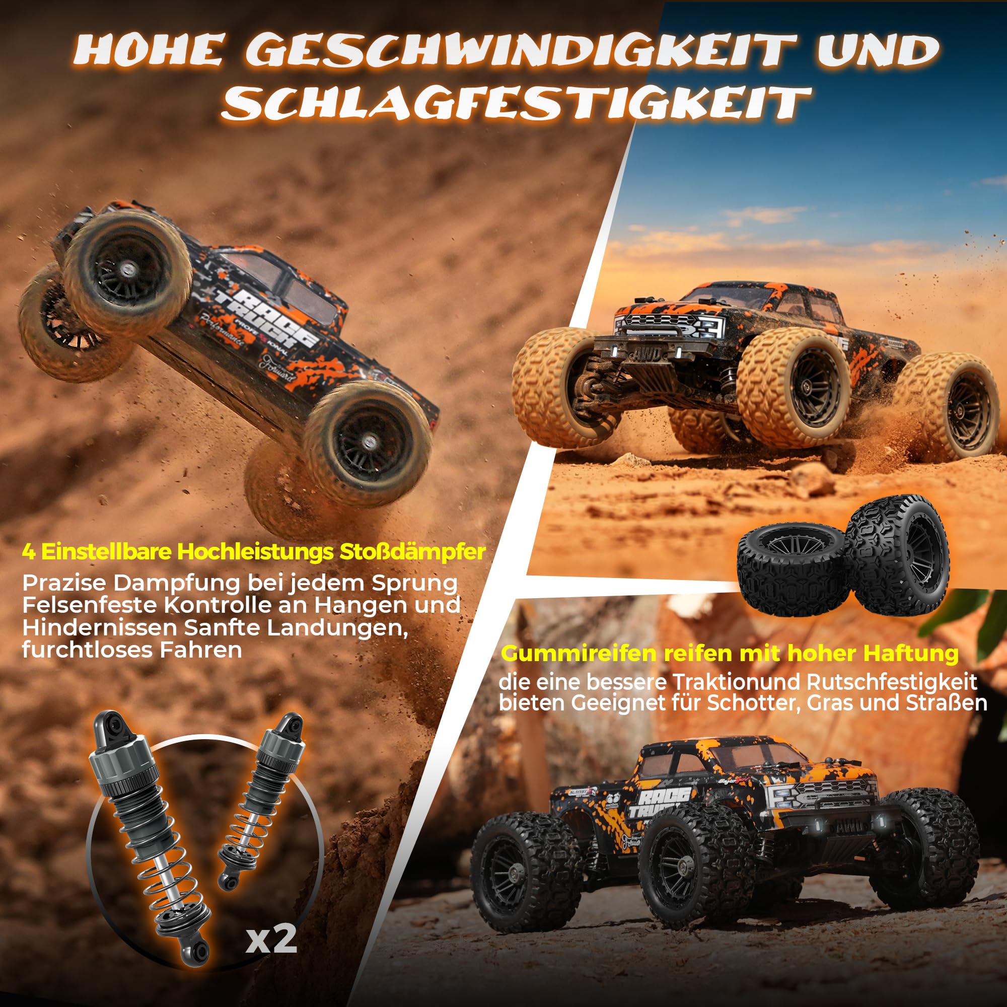 HAIBOXING Voiture Télécommandée 1:18 4WD Voiture RC Monster Truck | 36 km/h à grande vitesse, 2,4 GHz, étanche, tout terrain, Buggy RC Crawler, jouet pour adultes et enfants