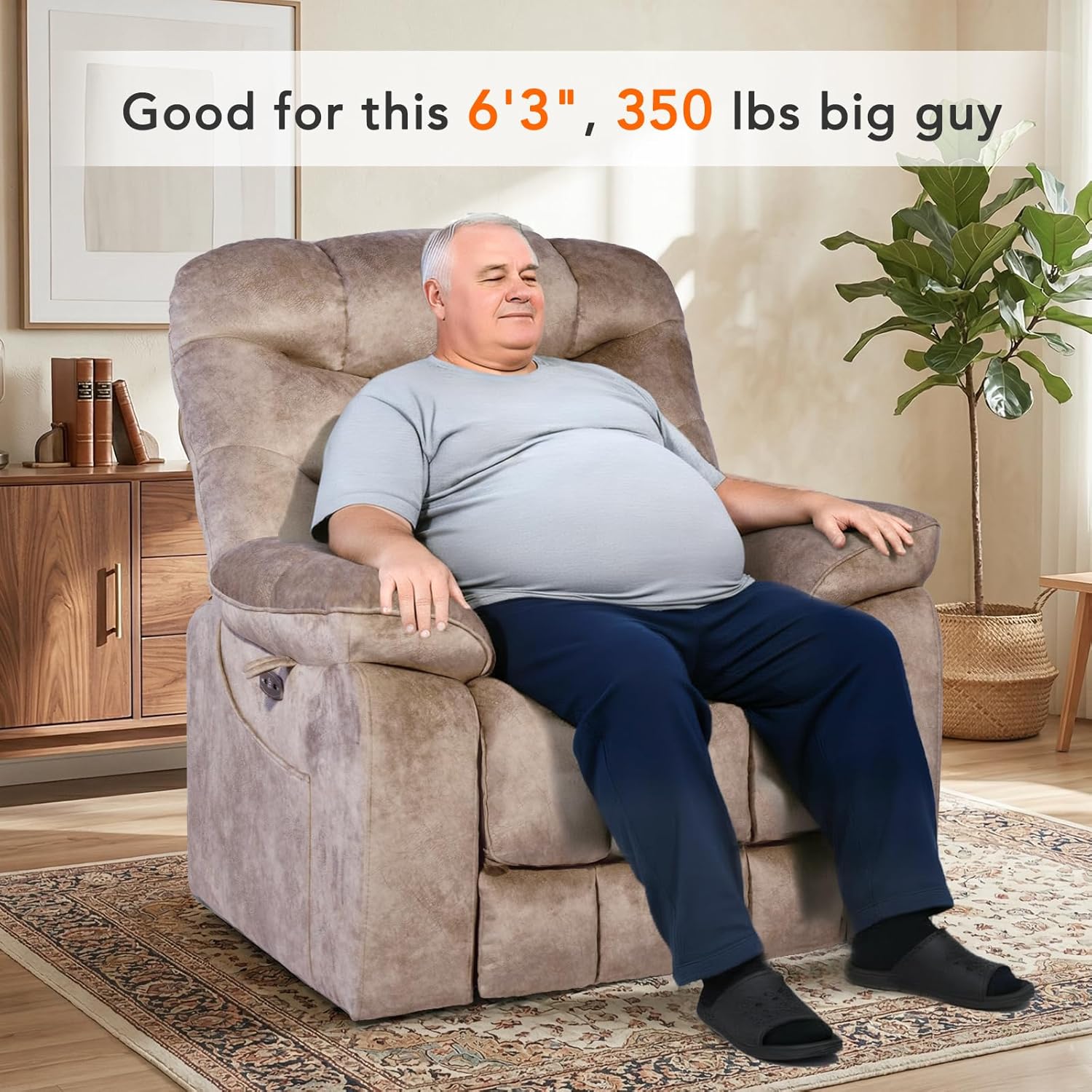 EONIX Oversized Power Recliner Chair for Elderly, Large Lay Flat Dual Motor Power Lift Recliner Chair 400lbs, Oversized Extra Wide Recliner with Extended Footrest, Heat & Massage, Beige