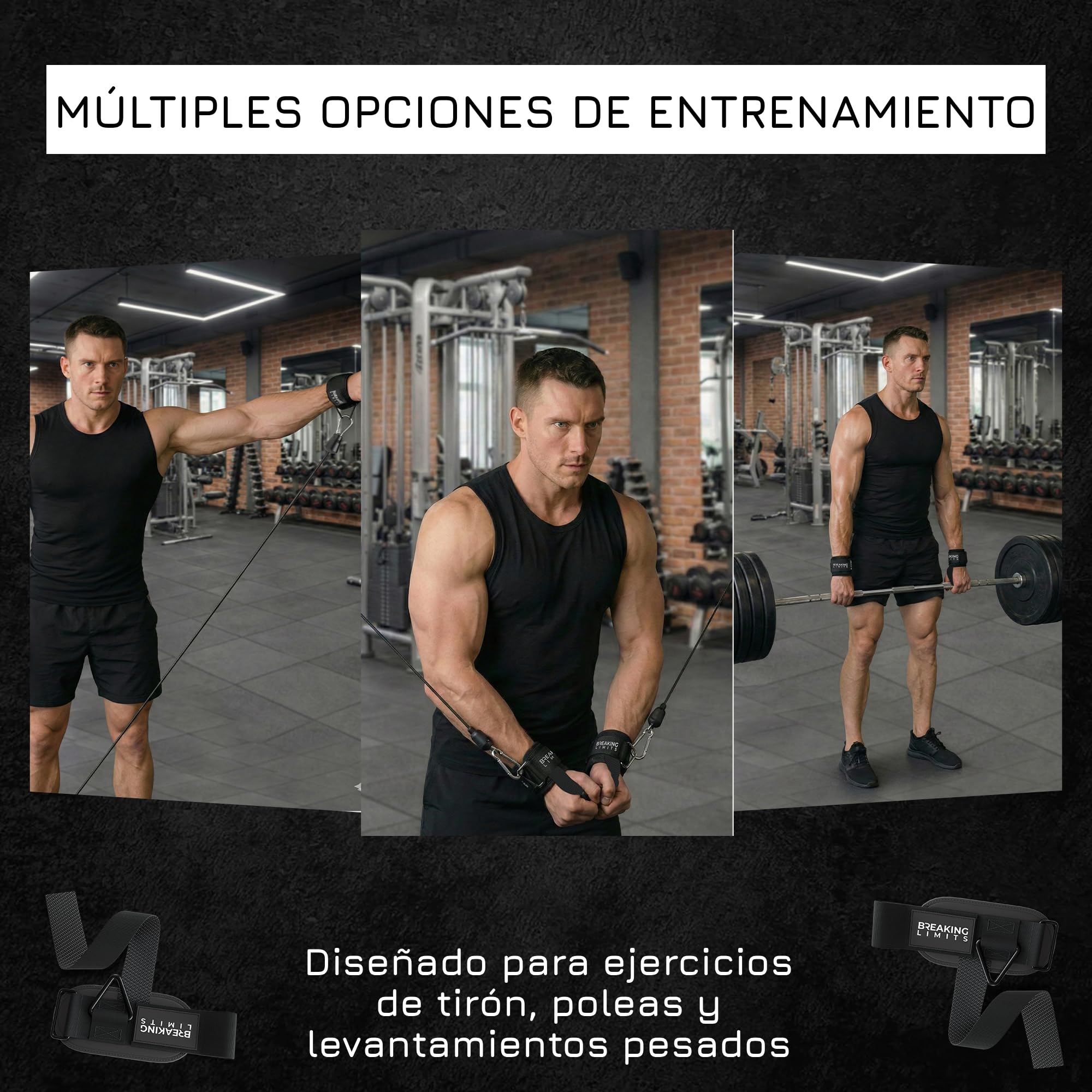 BREAKING LIMITS Wrist Cuffs Gym - Correas de tracción para entrenamiento de fuerza - Correas para la mano Gimnasio - Correa de elevación lateral para la muñeca - Correas de elevación para hombres y