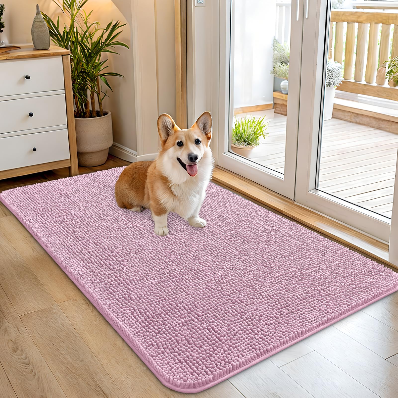 OLANLY Dog Door Mat for Muddy Paws 45x27, Super Absorbent Chenille Mud Mat