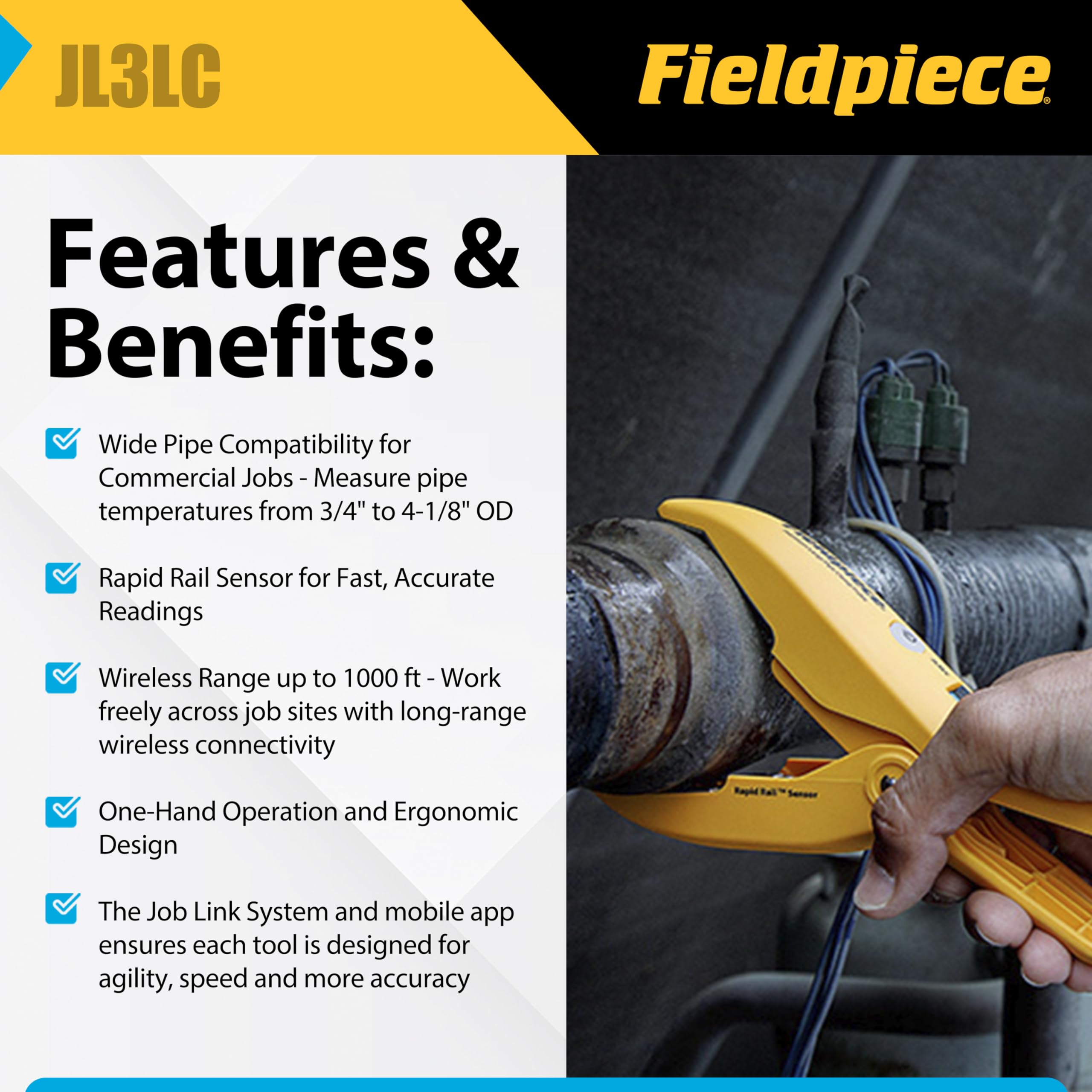 Fieldpiece JL3LC - Sonda de abrazadera de tubo grande