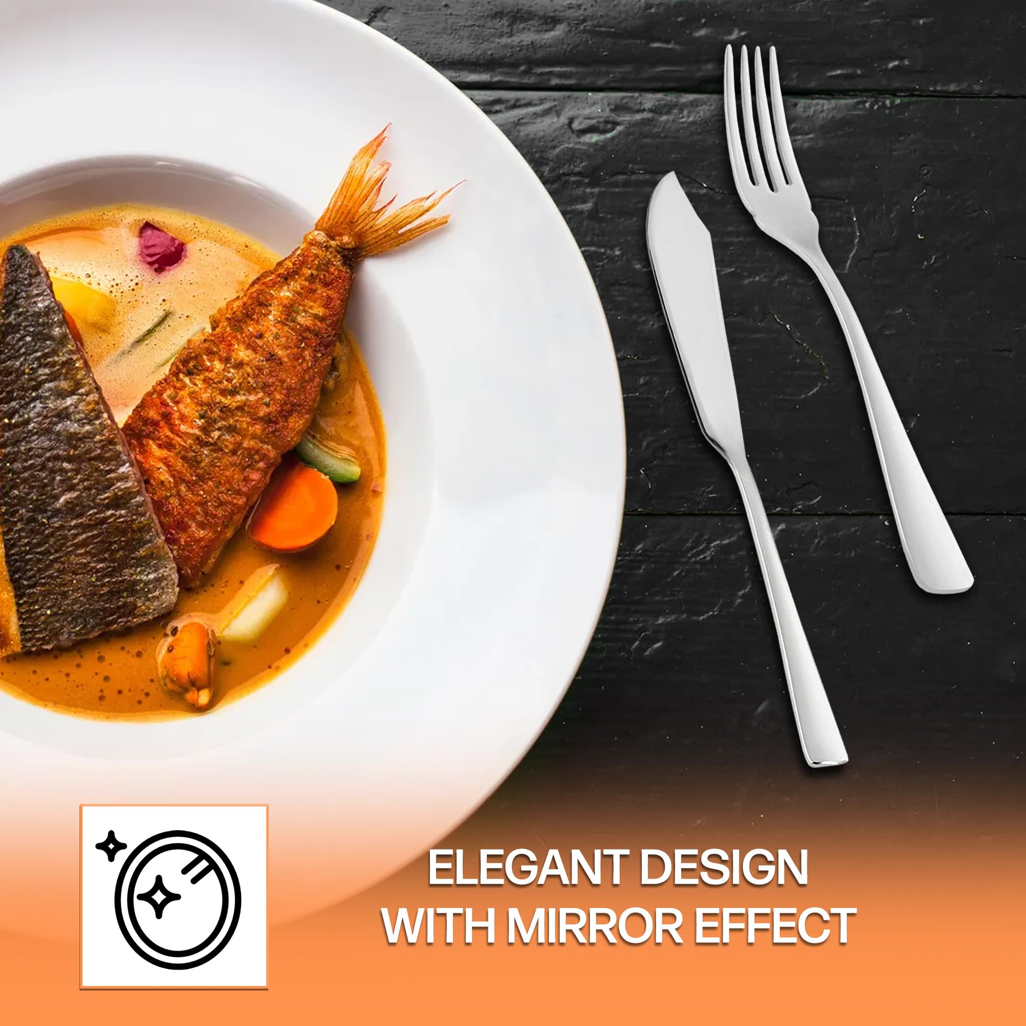 Cubiertos pescado 12 uds acero Inoxidable brillo juego completo de 12 cubiertos con tenedor de pescado y pala de pescado confort y precision facil de limpiar en lavavajillas