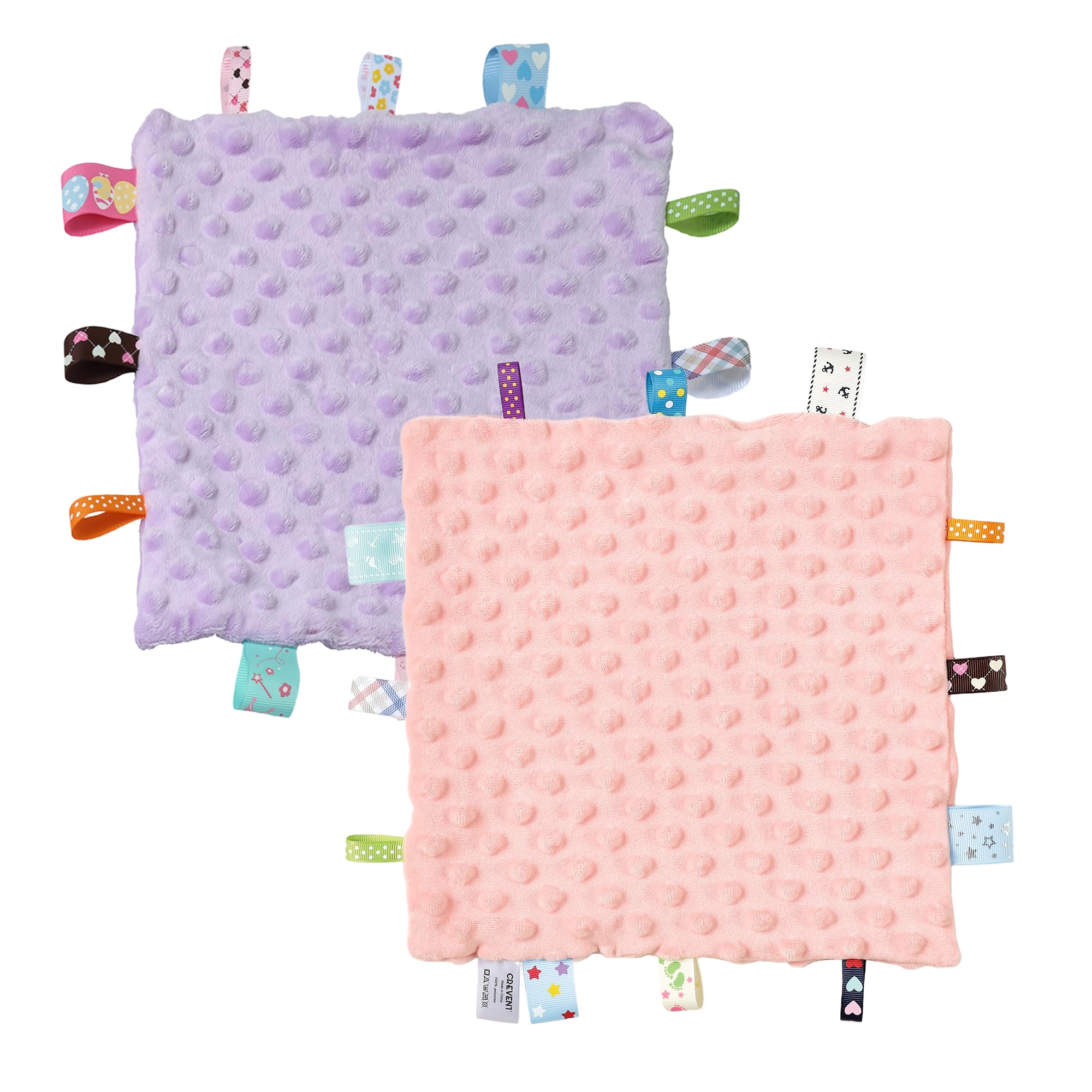 CREVENT Security Blanket for Babies, Soft Baby Comforter, Sensory Plush Blanket for Baby Girls, Calming Sleep Companion, 24X24cm 10"X10" 2pcs