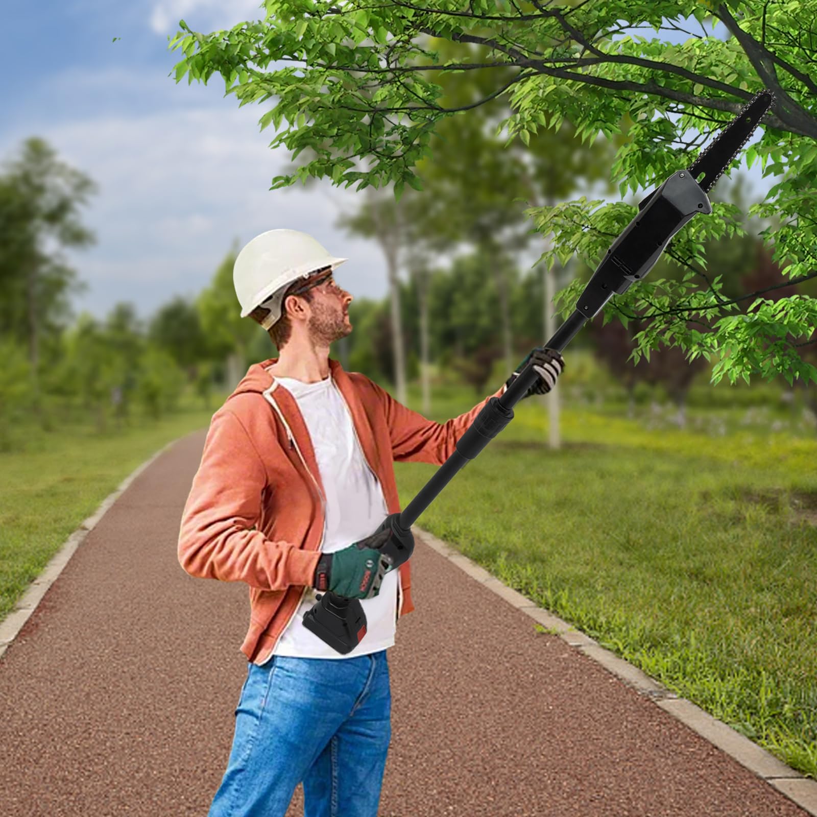 Sega a batteria 552 W, 4500 giri/min, velocità della catena 66 ft/s, interruttore di sicurezza e protezione da sovraccarico, tensione della catena senza attrezzi, per taglio di alberi, giardinaggio