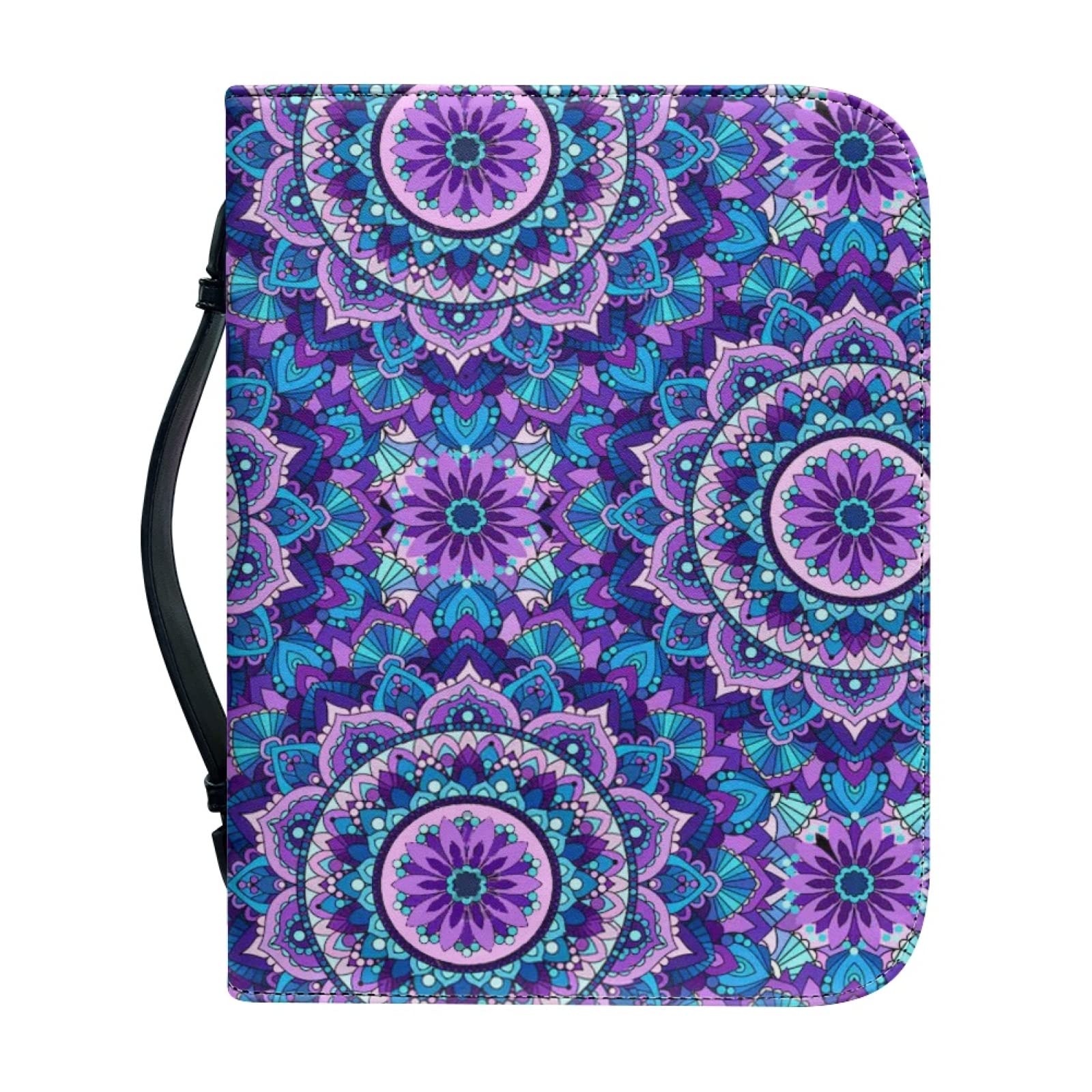 Kuiaobaty Mandala Floral Book Cover Case for Women,Girls,Kids, Boho Purple Book Sleeve Case, Handle Carrying Church Bag with Pen Pockets — image 1