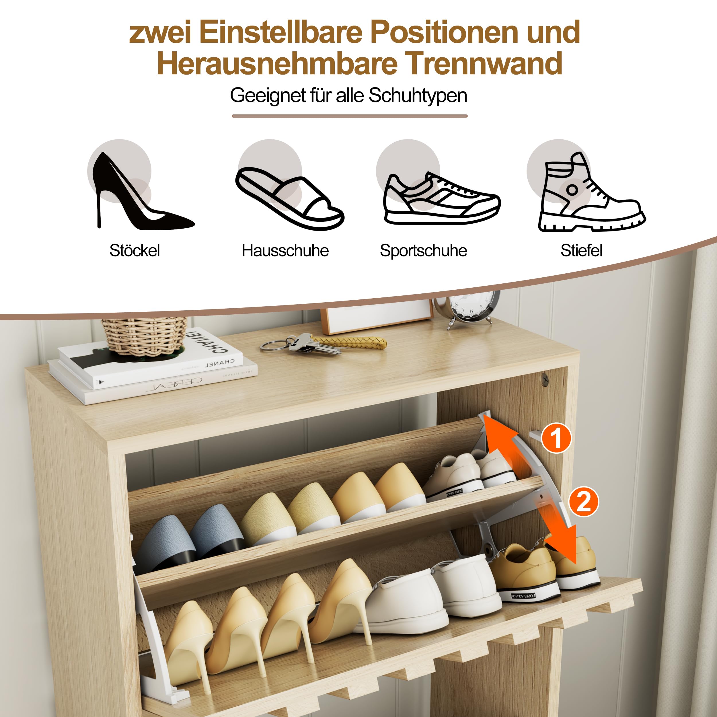 UEV Schoenenkast et 2 kleppen, 80 x 24 x 120 c voor 16 paar