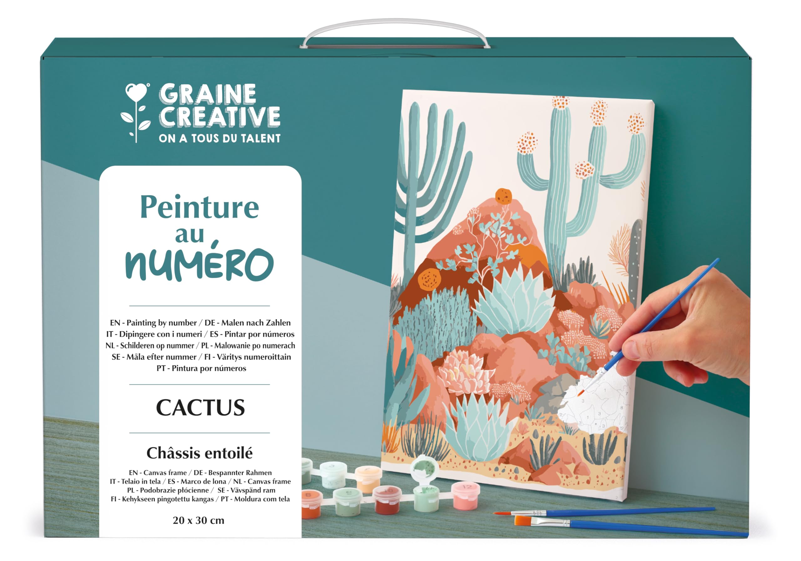 Graine Creative Peinture par Numéro Adulte Cactus, Toile 30x40 cm