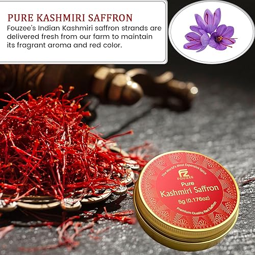 Miniatura 6 de Hilos de azafrán de cachemira, mejor especia de azafrán rojo oscuro para cocinar arroz de paella, arroz persa y hacer té o leche dorada, azafrán