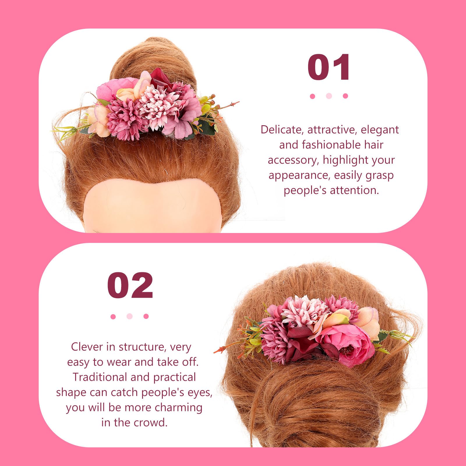 LABRIMP Peineta de Tela Flores Rosa Fucsia, Tocado Floral para Novia y Vacaciones Playa, Diseño Romántico Compacto y Liviano, Accesorio para Boda y Fiestas Obsequios