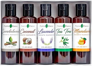 PositiveEssence Relaxing Massage Oil Set: 5 Pure Essential Oil Blends with Jojoba, Sweet Almond & Vitamin E for Therapy & Skin Care