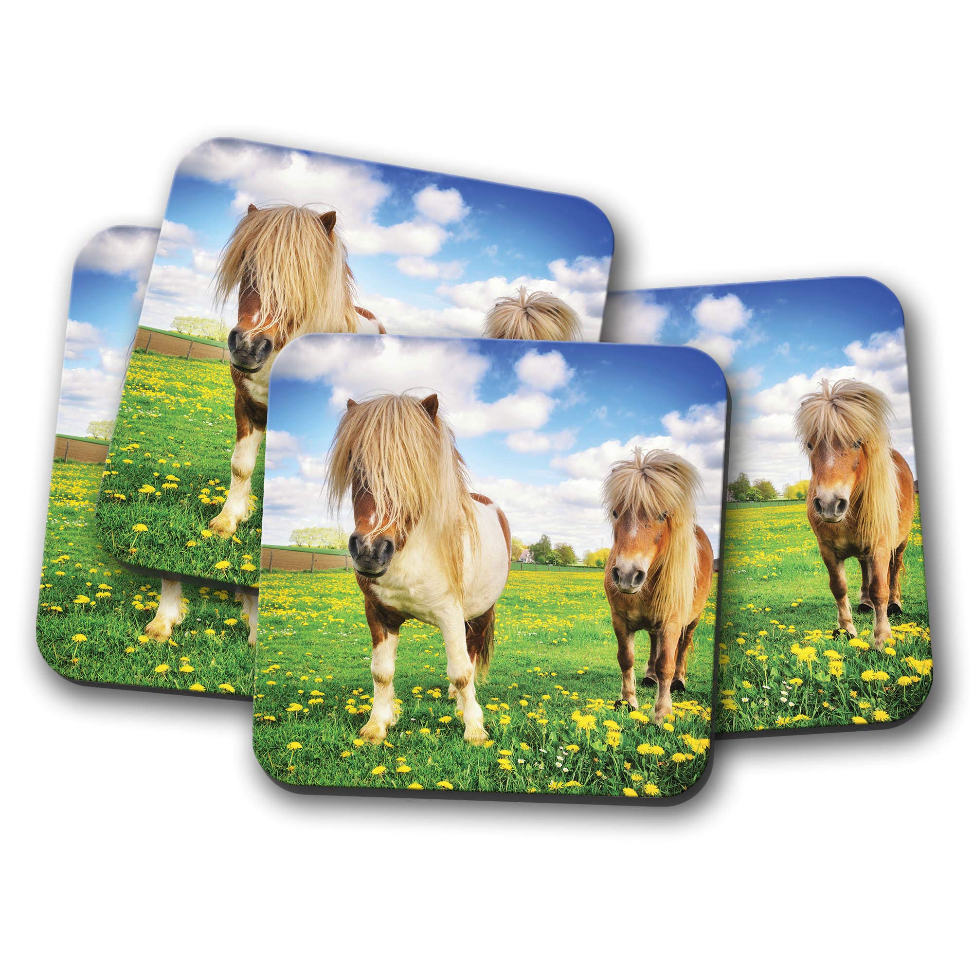 4 Set - Cute Ponies Drinks Coaster - Shetland Pony Horse Girls Pretty #8518