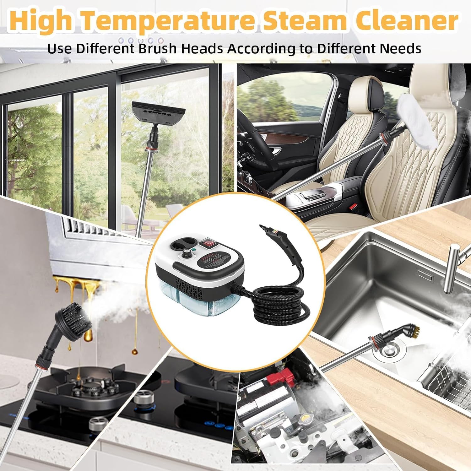 Steam Cleaner Steamer for Cleaning 2500W Handheld Steam Cleaner 6-Gears Adjustable, 15s Heat-Up, 1.2L Tank, Car Steamer for Furniture,Kitchen,Grout,Floor,Tile, Couch And Car - Image 6