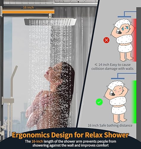 Miniatura 113 de SR SUN RISE Sistema de ducha negro mate de 12 pulgadas, latón de 12 pulgadas, mezclador de lluvia de lujo, conjunto combinado de ducha montado