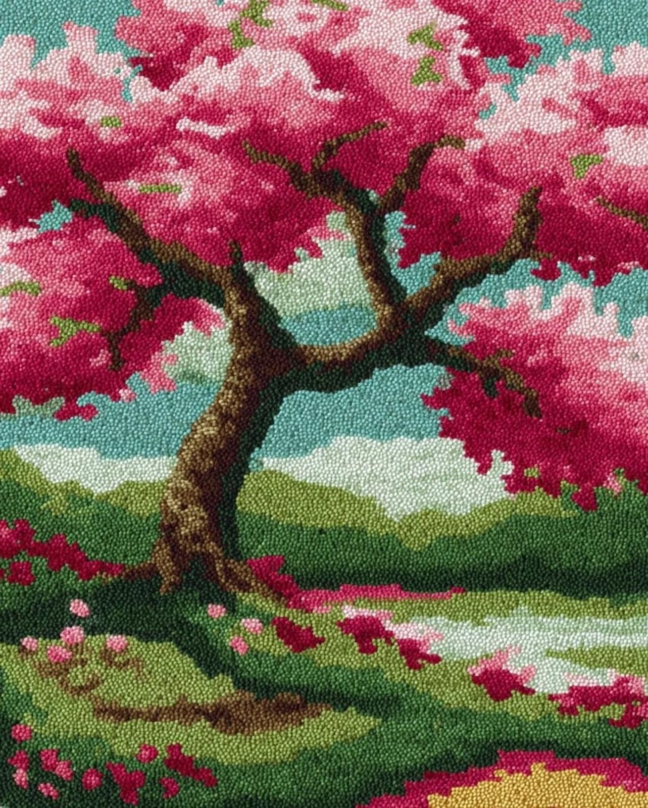 Wallphantom Cherry Blossom Tree Latch Hook Rug Kits For Adults Beginners,