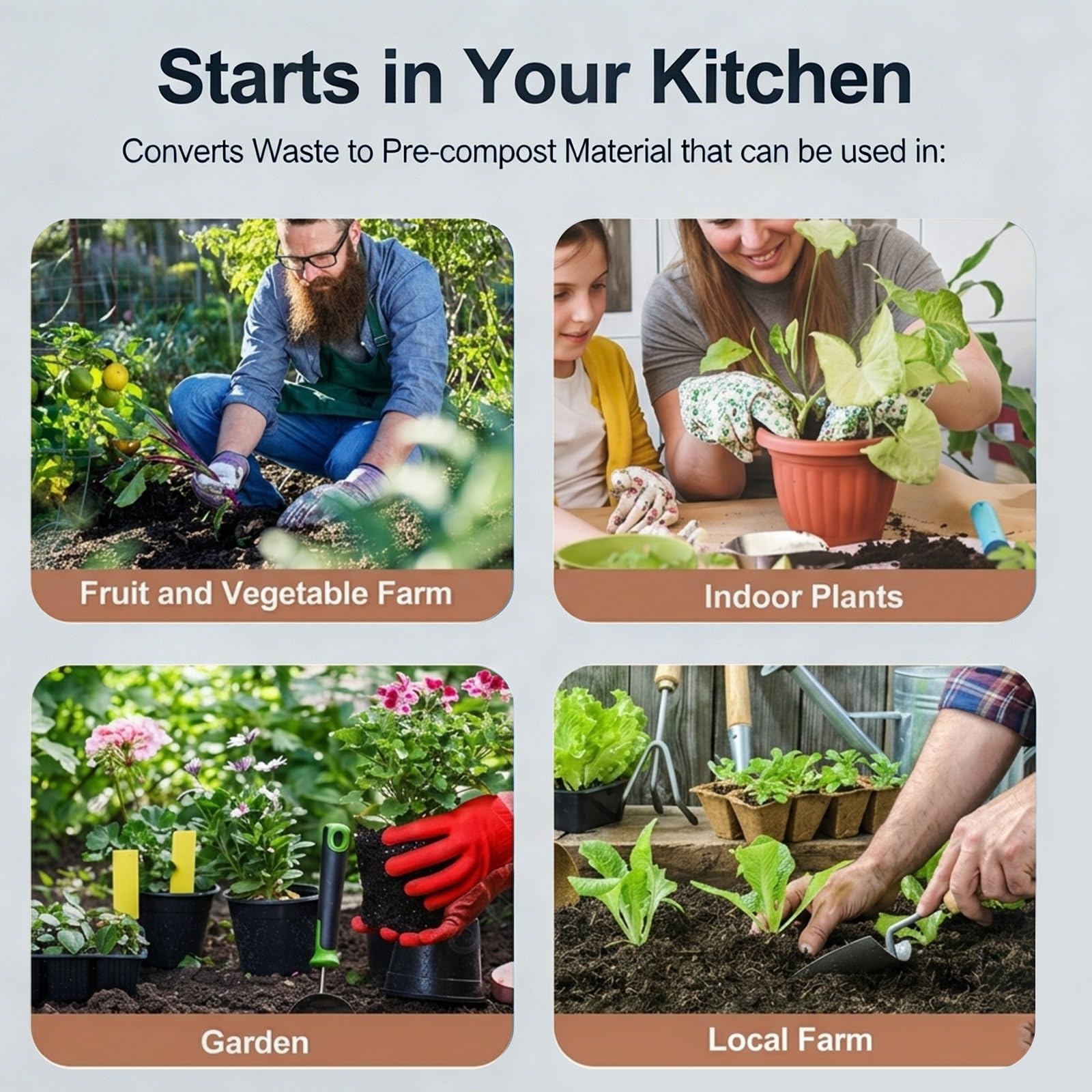 Compostador eléctrico de Cocina de 3,3L para encimera, sin Olor, Bajo Nivel de Ruido, Autolimpieza,Convierte los residuos Alimentos Fertilizante compostador residuos Alimentos para Interiores