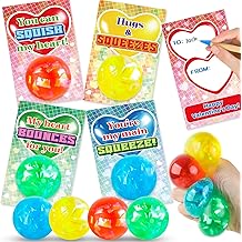 24 Pack Valentines Day Stress Squ ishy Balls Bulk, Valentines Day Cards for Kids for Classroom Gifts Exchange Prize, Sen Sory Fi dget Balls Valentine's Party Favors Gift Exchange Rewards
