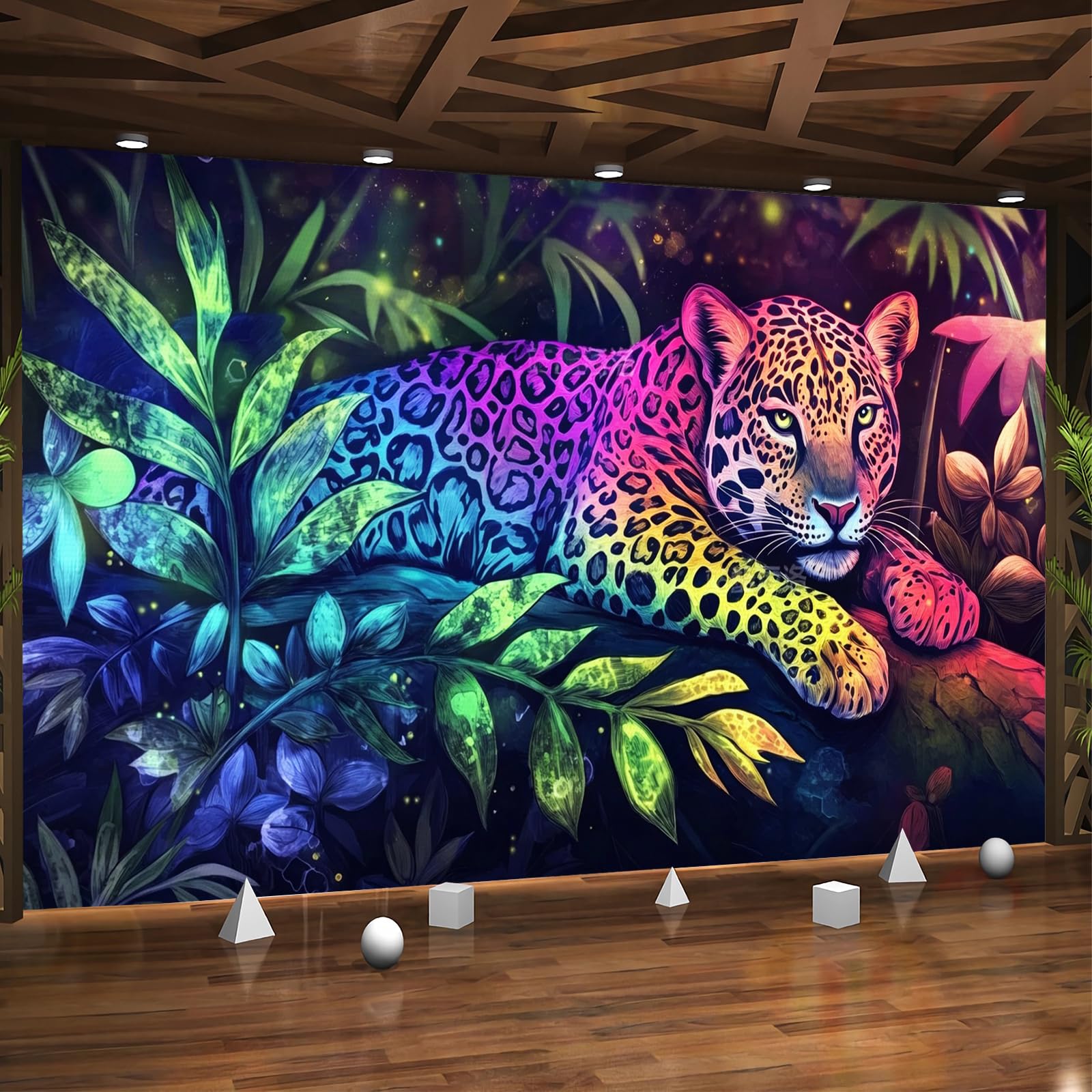 Carta da parati effetto 3D Leopardo 366x 254 cm Murale Non Tessuto Colorato Astratto Animale Fotomurale Stampa HD Moderna Poster Per Soggiorno E Camera Da Letto Design 1M3676