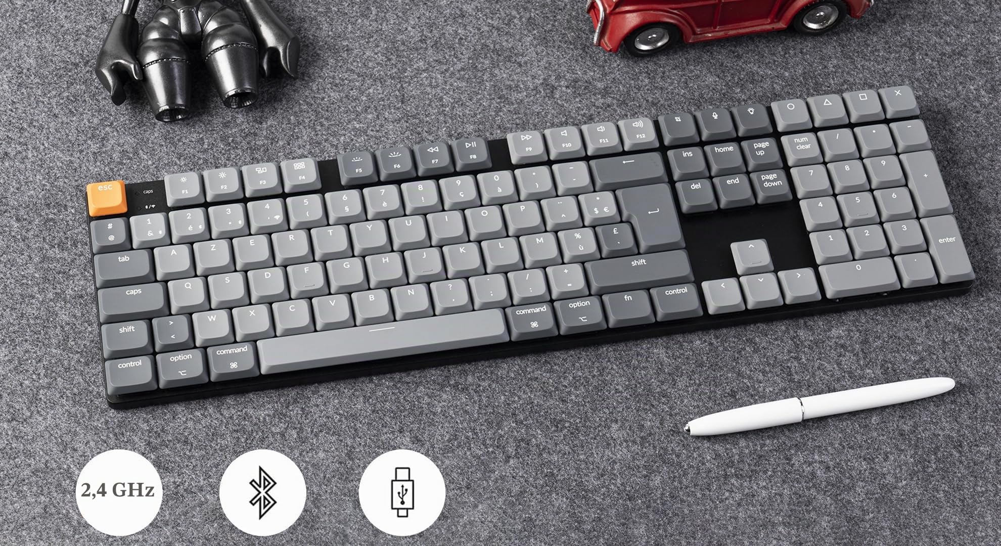 Keychron K5 Max 100% Clavier Mécanique sans Fil Personnalisé Ultra Fin, 1000 Hz 2.4GHz Bluetooth Cable Connection QMK/Via Programmable, Hot-Swap Gateron Rouge Switch pour Mac/Windows/Linux, FR-ISO