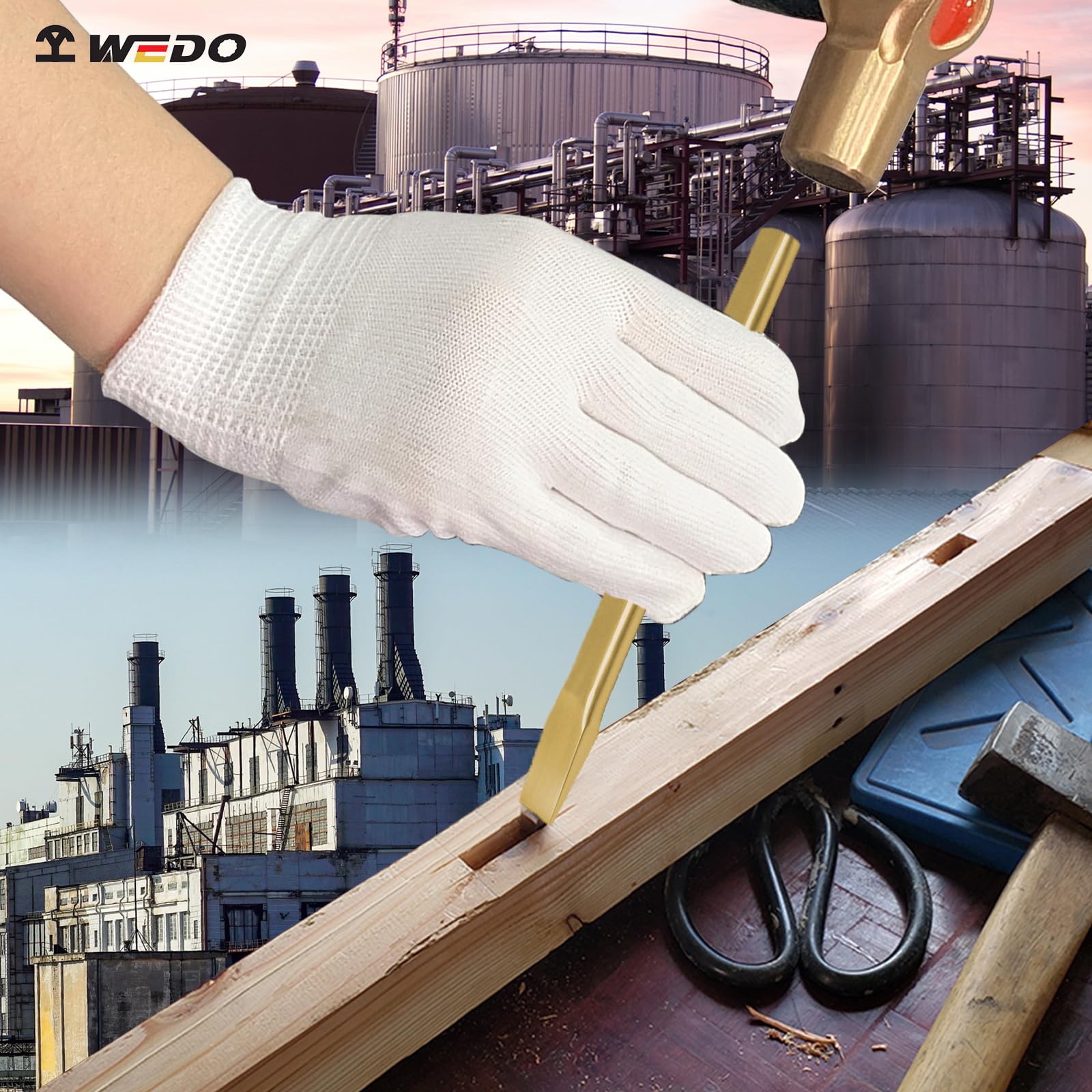 WEDO Cincel plano sin chispas, cincel plano de seguridad sin chispas, bronce de aluminio, estándar DIN, certificado BAM y FM, 27 x 400 mm