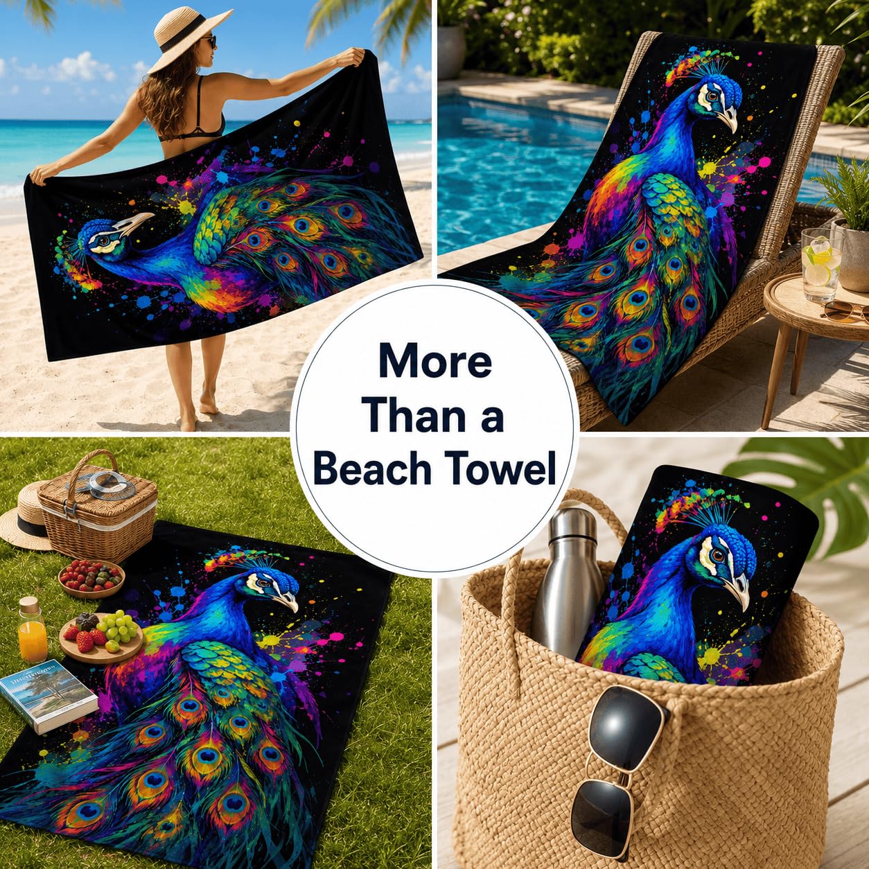 Serviette de Plage Paon Coloré Microfibre Rapide 200x200 cm