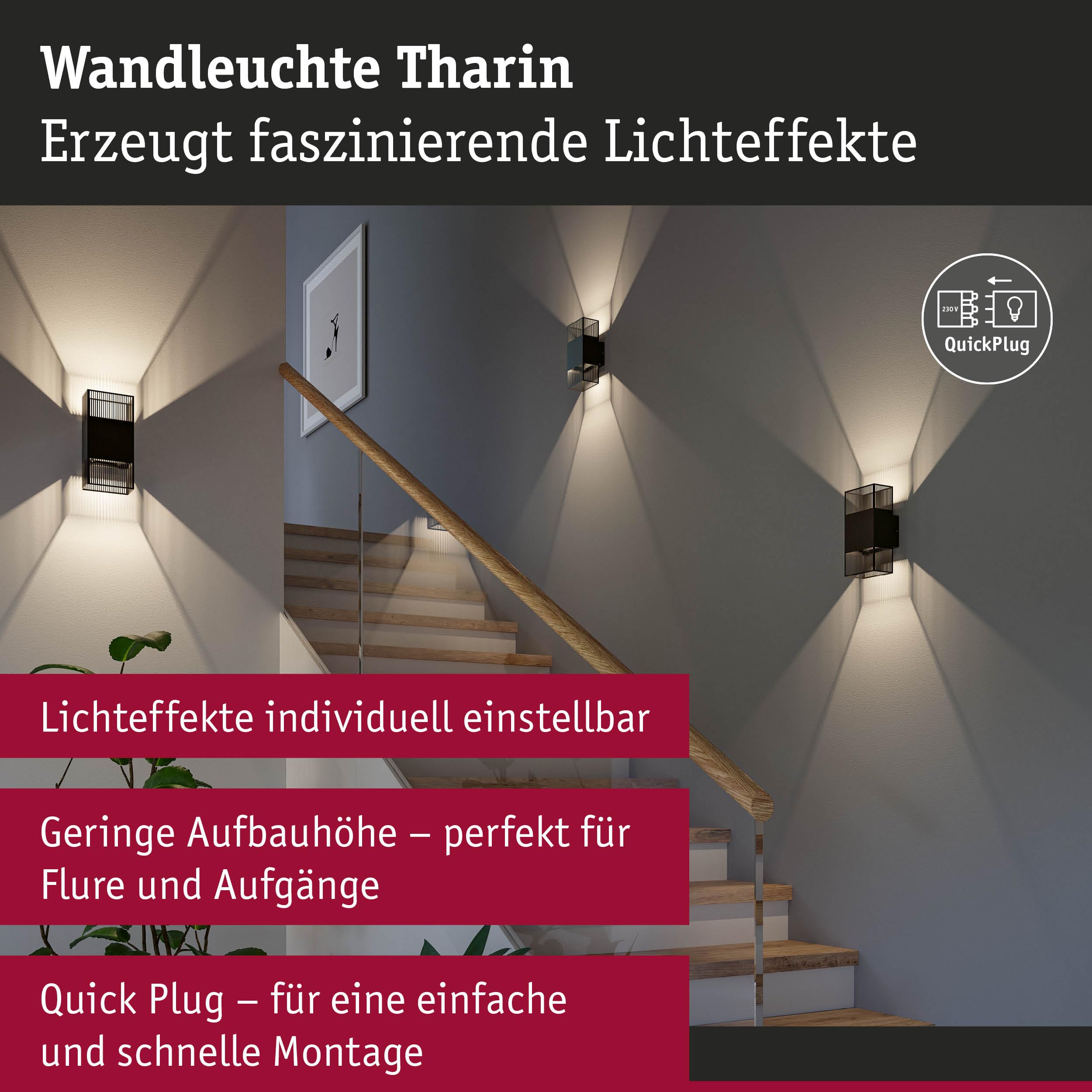 Paulmann 71251 LED Wandleuchte Tharin IP44 3000K 120x104mm 2x3,7W Schwarz