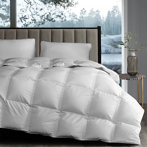 Hotel Grand White Goose Down Fiber Comforter Twin Size - Luxury Hotel Comforter Lightweight Duvet Insert Twin with Corner Loops - 2.5cm Breathable Panel for Summer and Hot Sleeper, 68" x 90"
