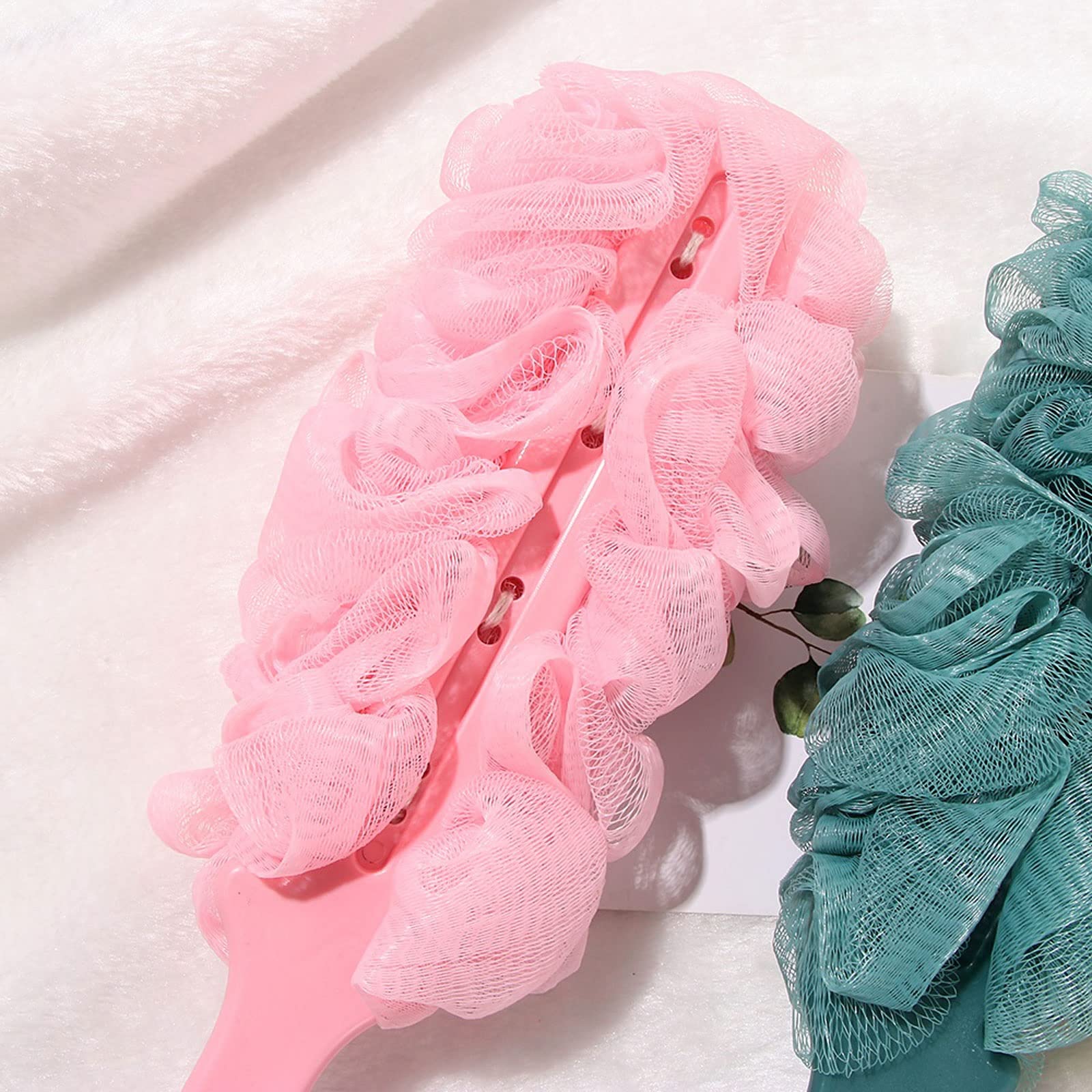 1 Cepillo de Malla Suave con Mango Largo para la Espalda, Esponja Exfoliante, Limpiador de lufa Colgante, Suministros de baño para Ducha y baño Corporal (Rosa)