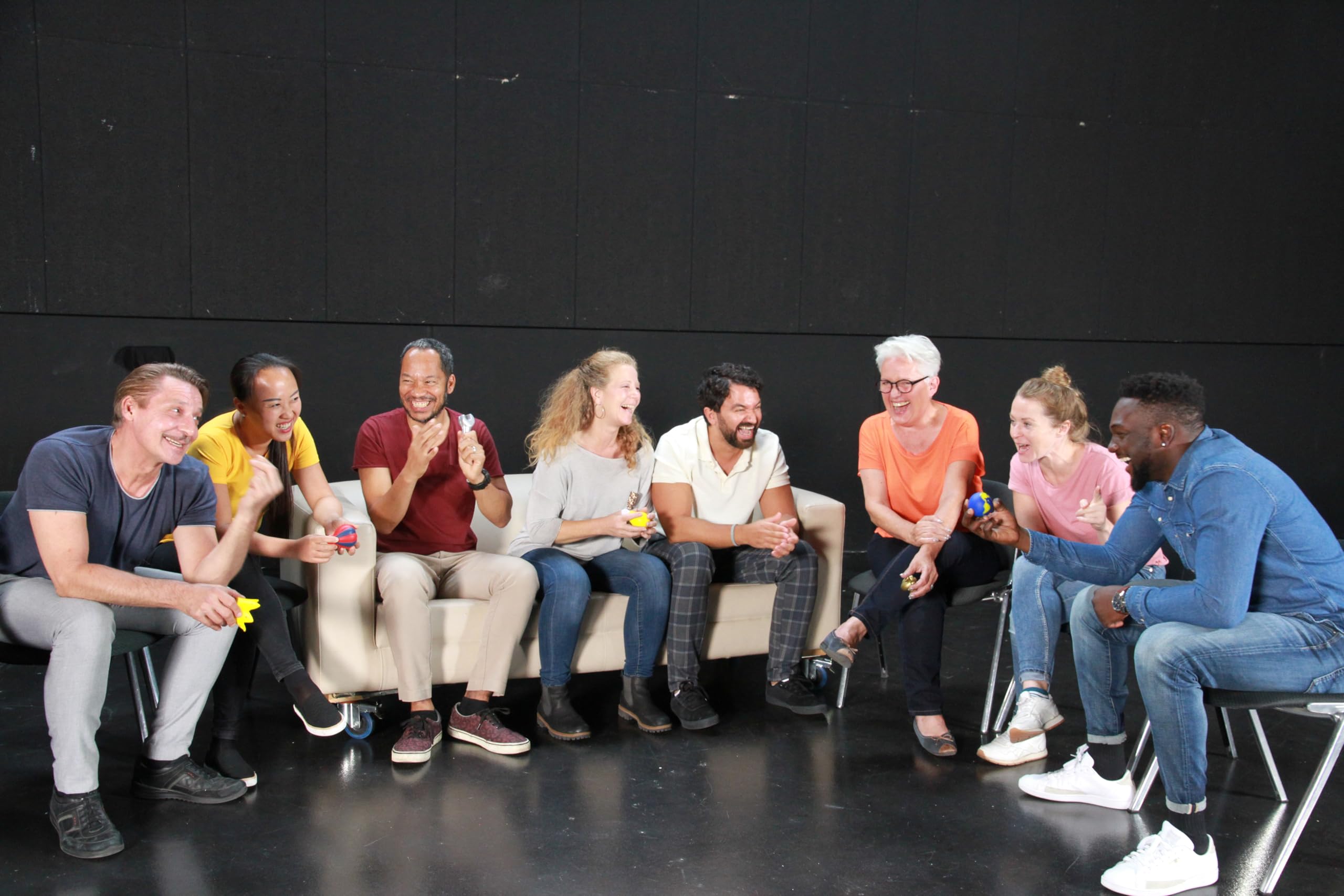 Moderationsbälle Set 2 – Gesprächsschrittmacher für Feedback & Coaching – 7 weiche Kunststoffbälle mit Stoffbeutel und Anleitung – Seminar- und Workshop-Tool
