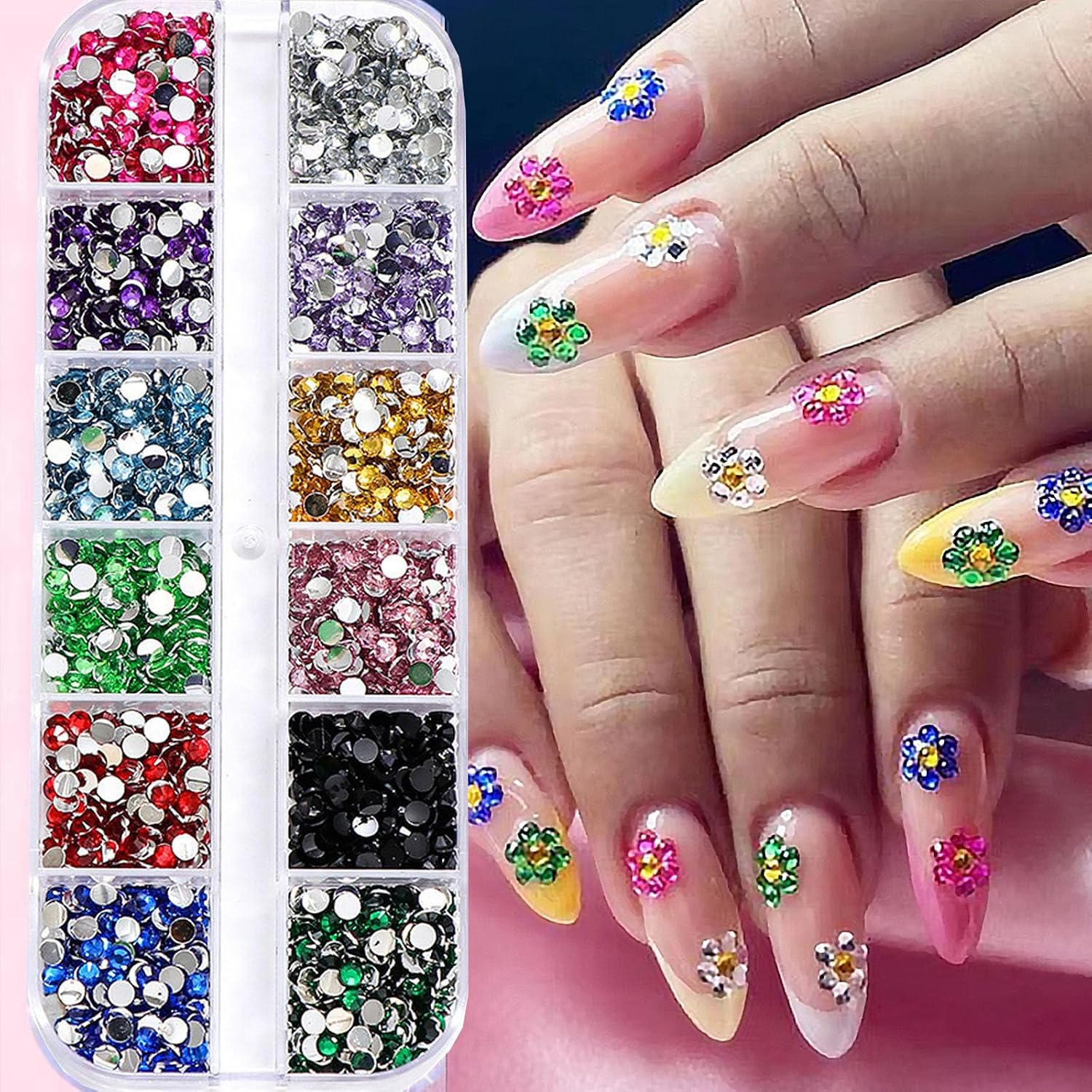 3000pcs Mini Rhinestones for Nails, 2mm Colorful Nail Rhinestones and Charms for Nails Design Flatback Rinestones Set Mini Crystals Diamonds Face Gems for Crafting Manicure Nail Art Rhinestone Kit image 2