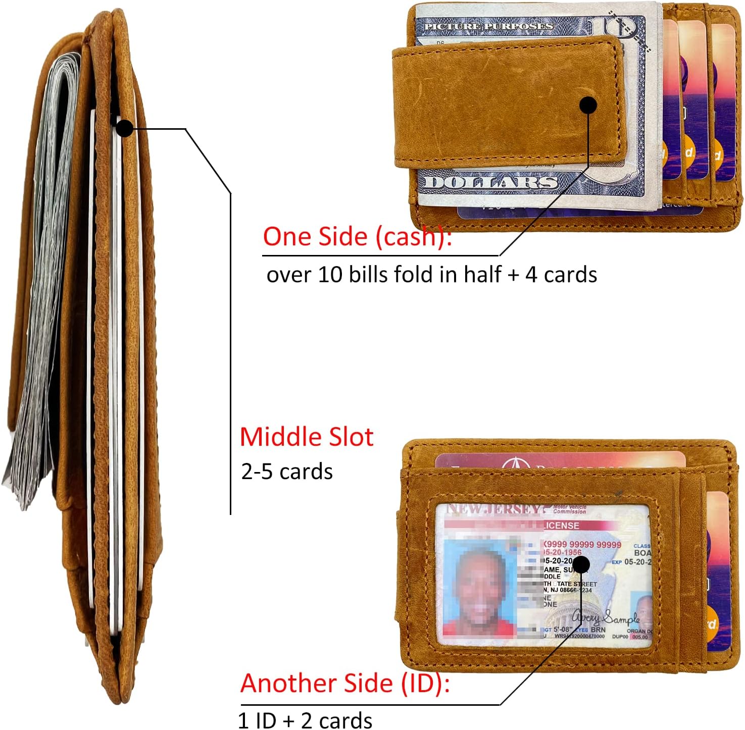 Money Clip RFID Front Pocket Wallet Men Leather Slim Minimalist Wallet - Image 2