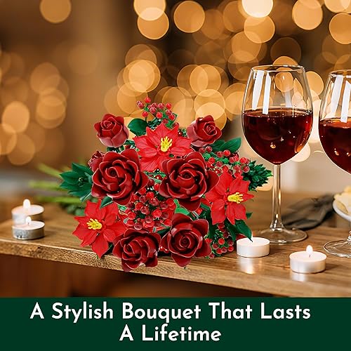 Miniatura 4 de Juego de construcción de ramo de rosas para el día de la mujer, para adultos, decoración botánica floral de Pascua artificial para centro de mesa,