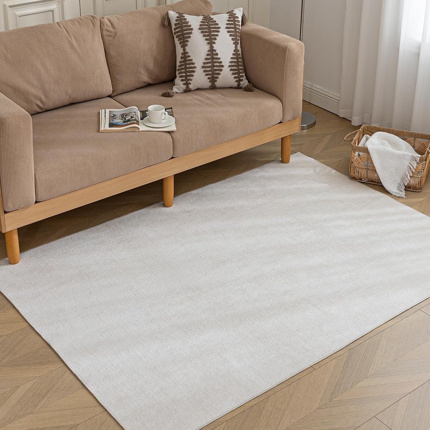 HARESLE Short Pile Area Rug Cream Carpet for Bedroom 60x90cm