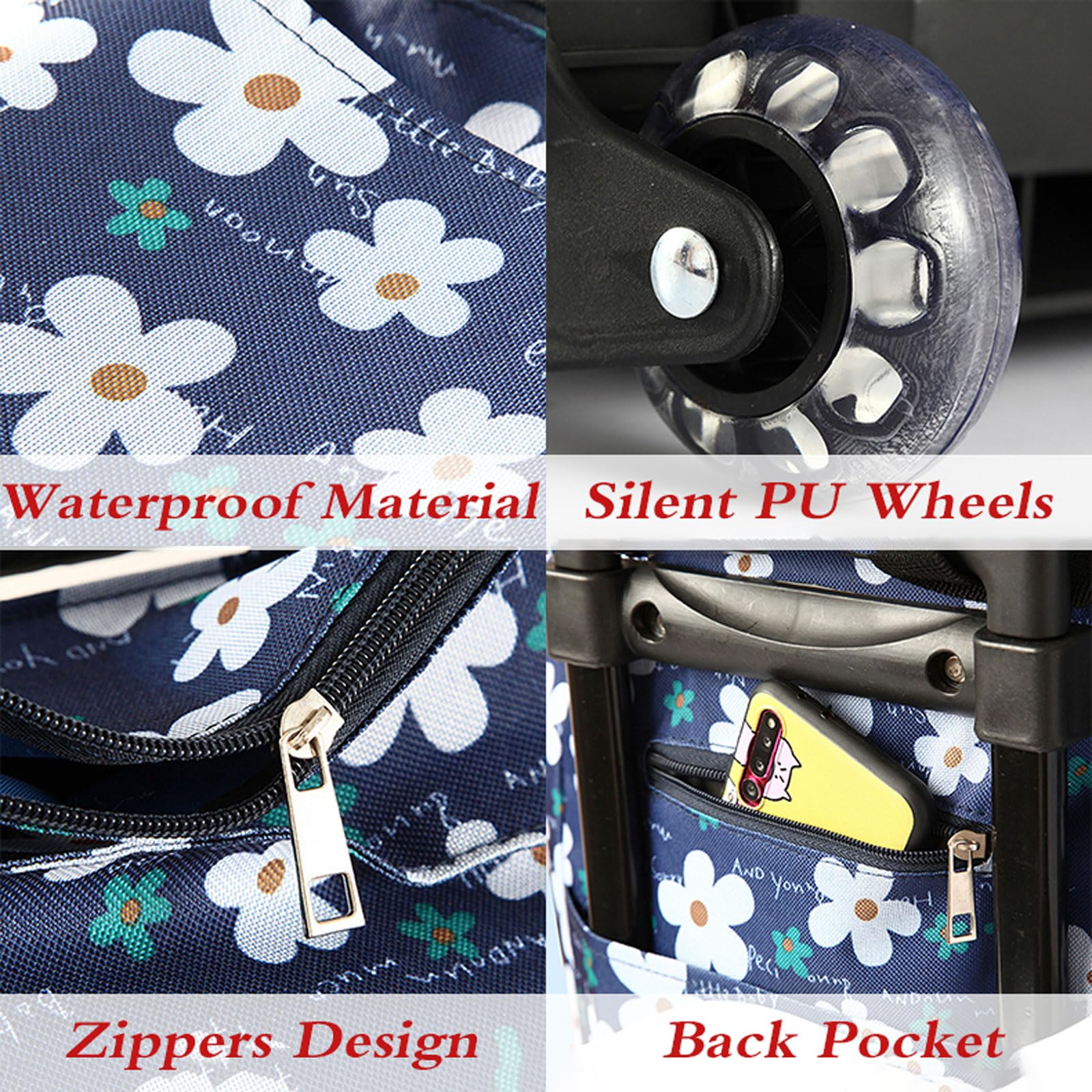 Borsa Shopping telescopica con Ruote,Sacchetti riutilizzabili per la Spesa con Ruote,Borsa per Carrello Spesa,Borsa per la Spesa 2 in 1,Impermeabile,per Viaggio e Supermercato