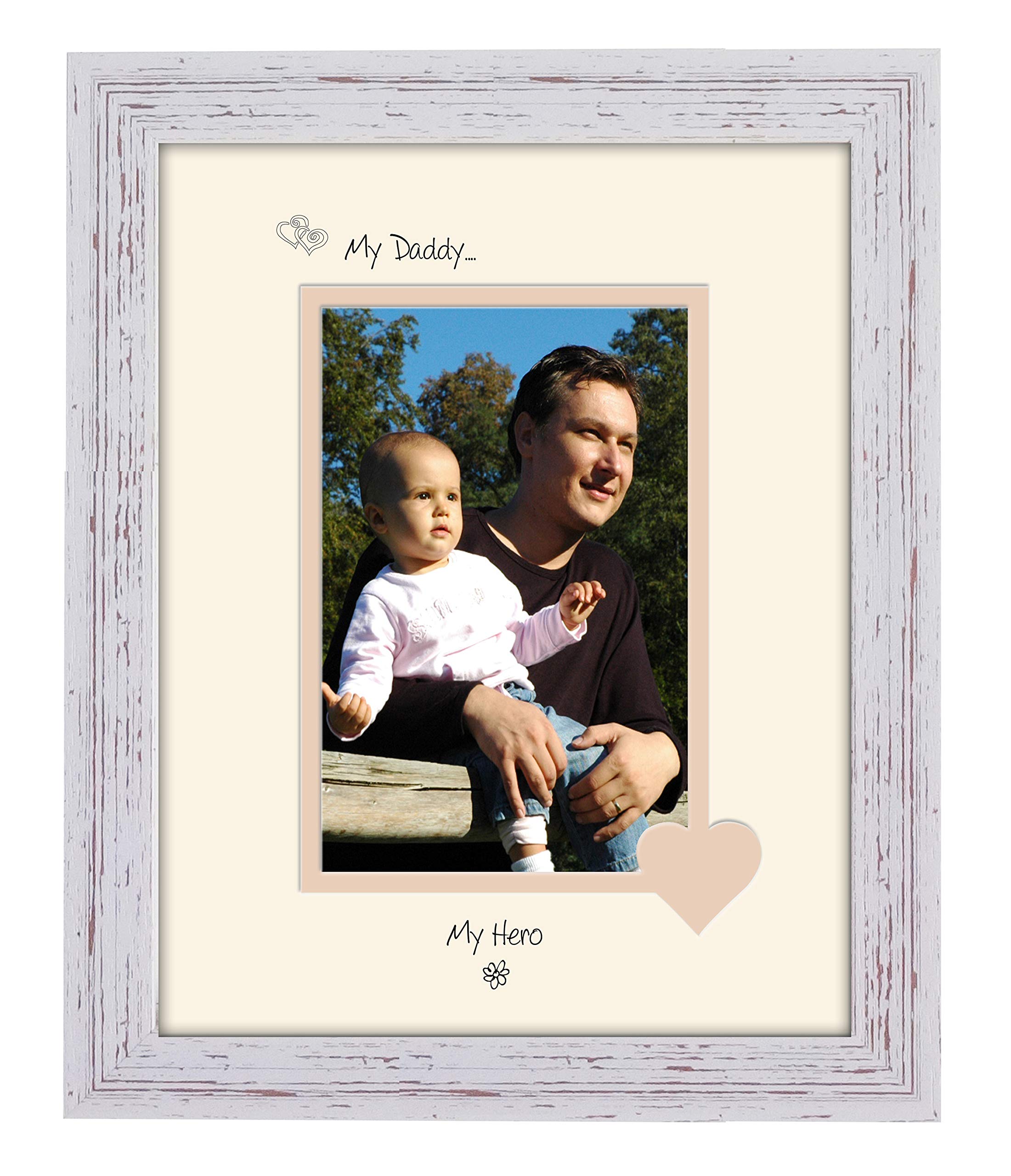 Photos In A Word Shabby Chic Frame Cream Mount Beige Inside Daddy Photo Frame Portrait My Daddy My Hero 6X4 Double Mounted 1023F Quality Gift (Shabby Chic Frame Cream Mount Beige Inside)