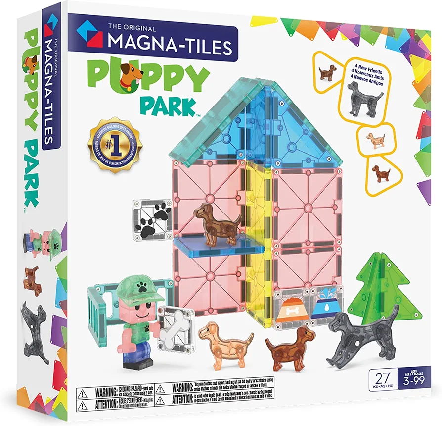 MAGNA-TILES Puppy Park 27-Piece Magnetic Construction Set, The Original Magnetic Building Brand