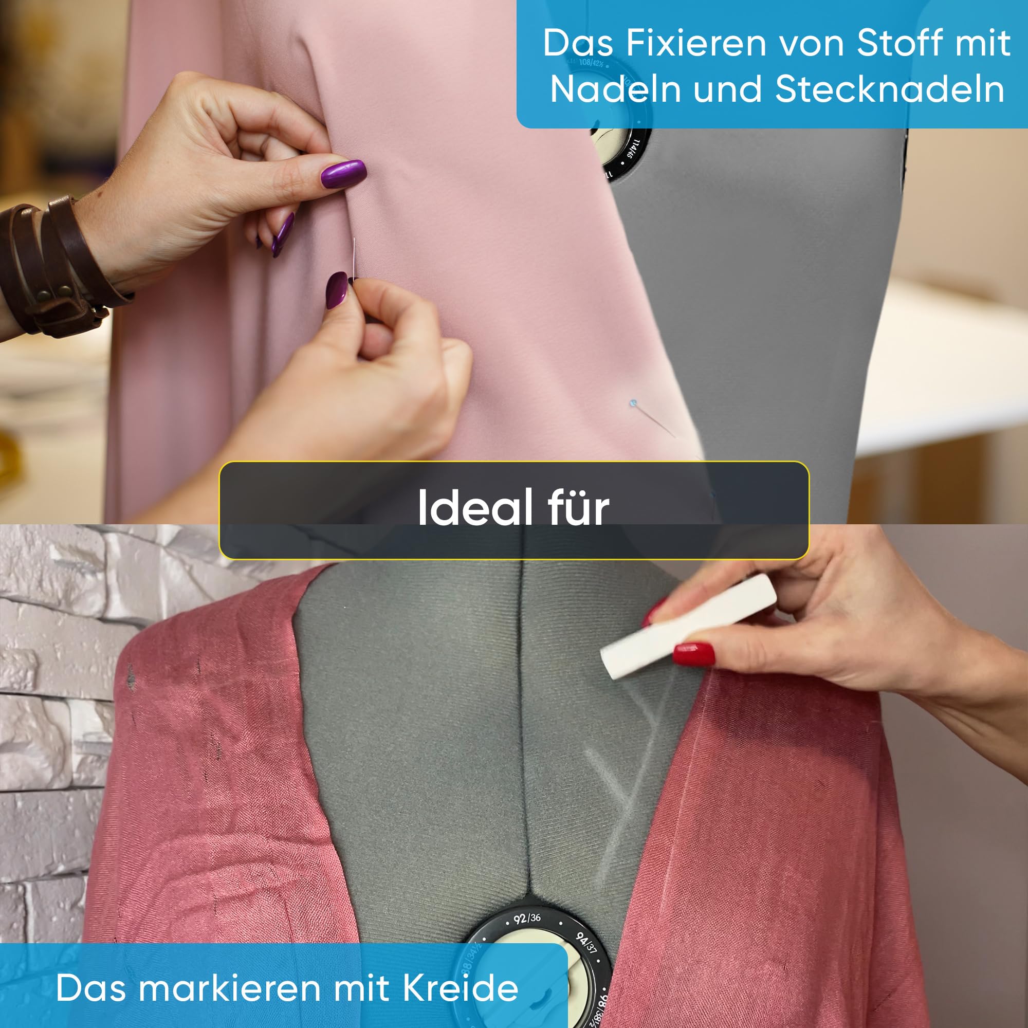 Nähpuppe für Schneiderinnen Ausstellung, höhenverstellbar Frau einziehbar Mannequin, Brustumfang 44-52 Euro, Ergonomisches Design mit Größe Fixatoren, 13 Elemente, Größe L-XXXL (Grau)