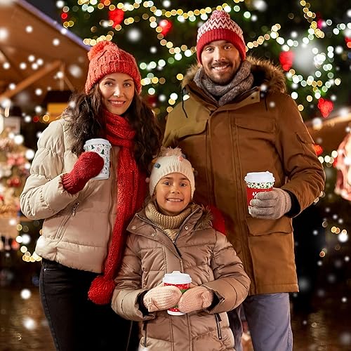 Miniatura 7 de Juego de 100 tazas de café desechables de Navidad de 12 onzas con tapas de cúpula, papel desechable de Navidad, taza aislada extragruesa para