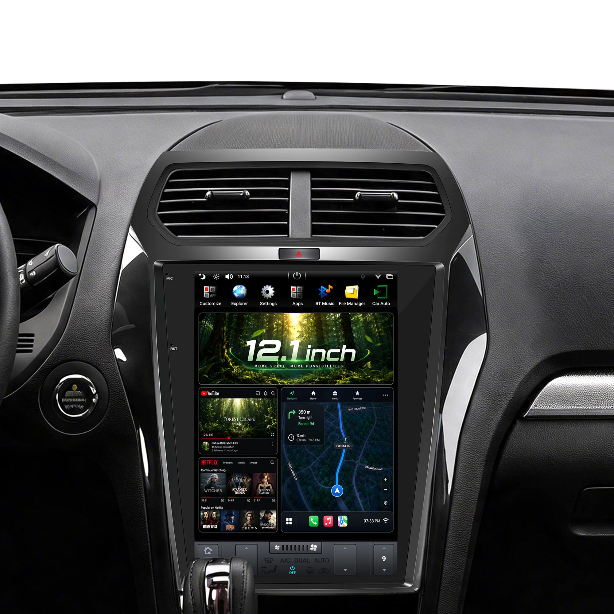 CUSP Car Stereo Radio GPS Navigation for Ford Explorer 2011-2019 Android Auto Car Play 12.1 Inch PX6 4G+64G with DSP in Dash Headunit Multimedia Player Car Radio Car Audio Voice Control-image-13