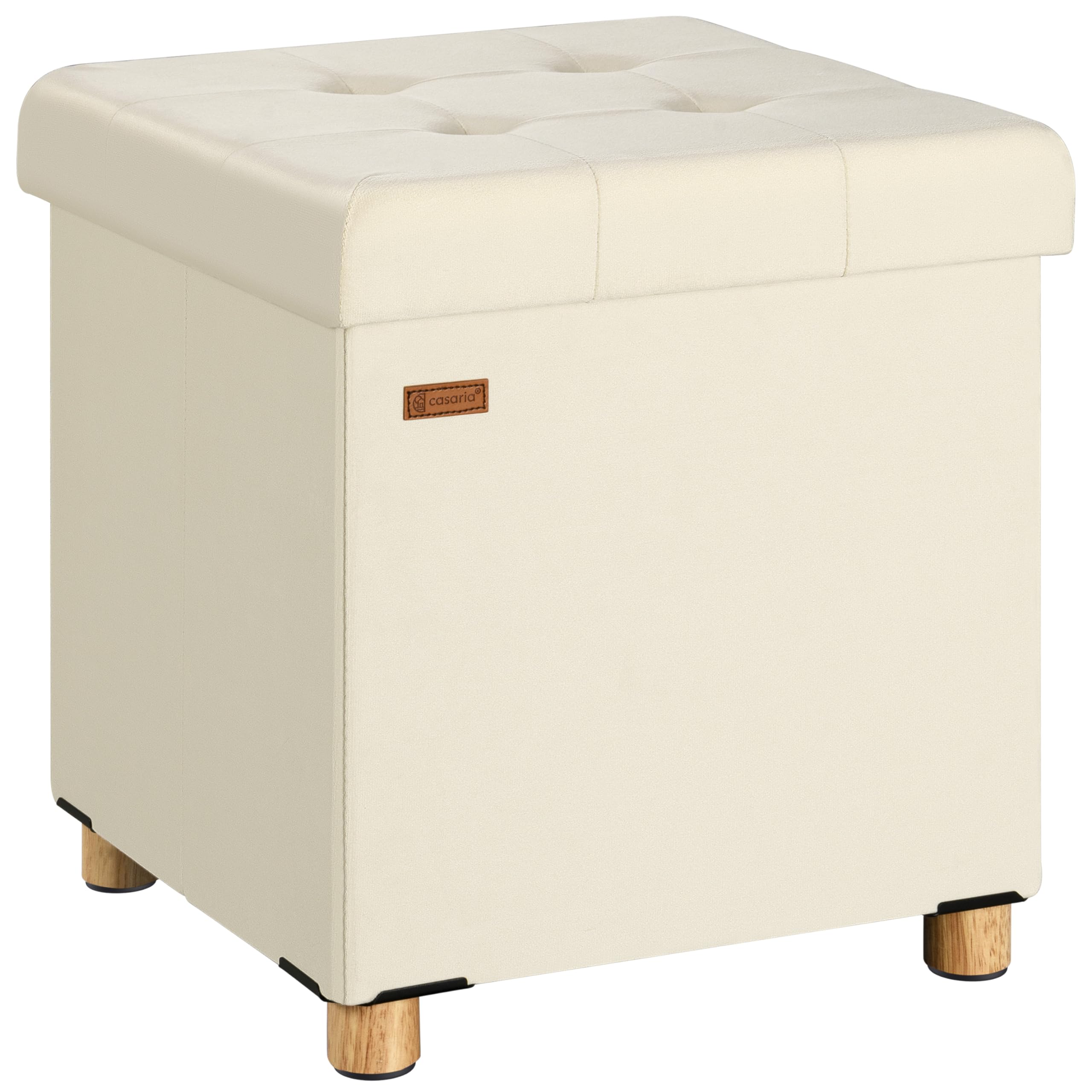 CASARIA® Puff Almacenamiento Terciopelo Beige Plegable Incl. Pies 38x38cm Capacidad Carga 300kg Salón Dormitorio Pasillo Taburete Reposapiés